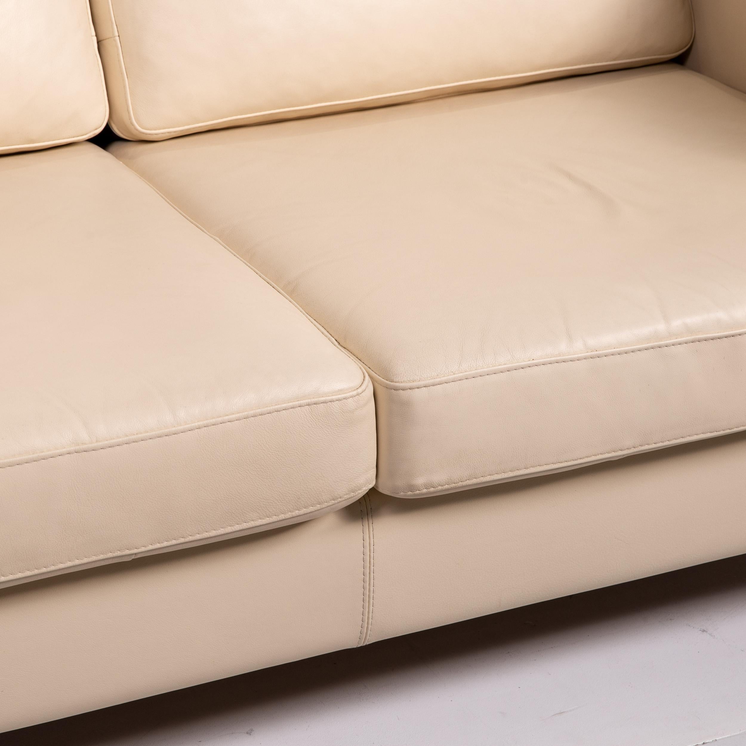 Modern BoConcept Leather Sofa Cream Two-Seat Couch For Sale