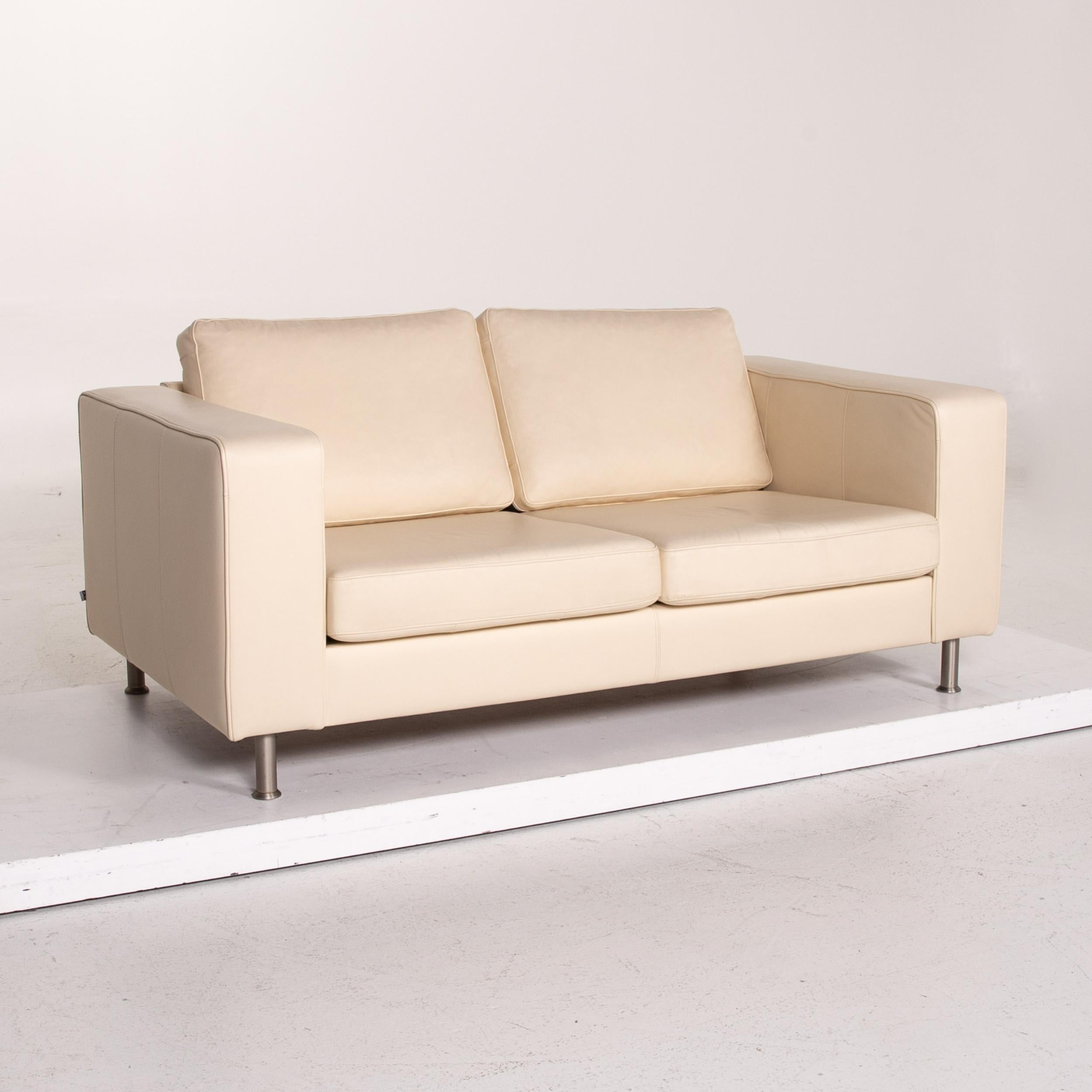 BoConcept Leather Sofa Cream Two-Seat Couch For Sale 1