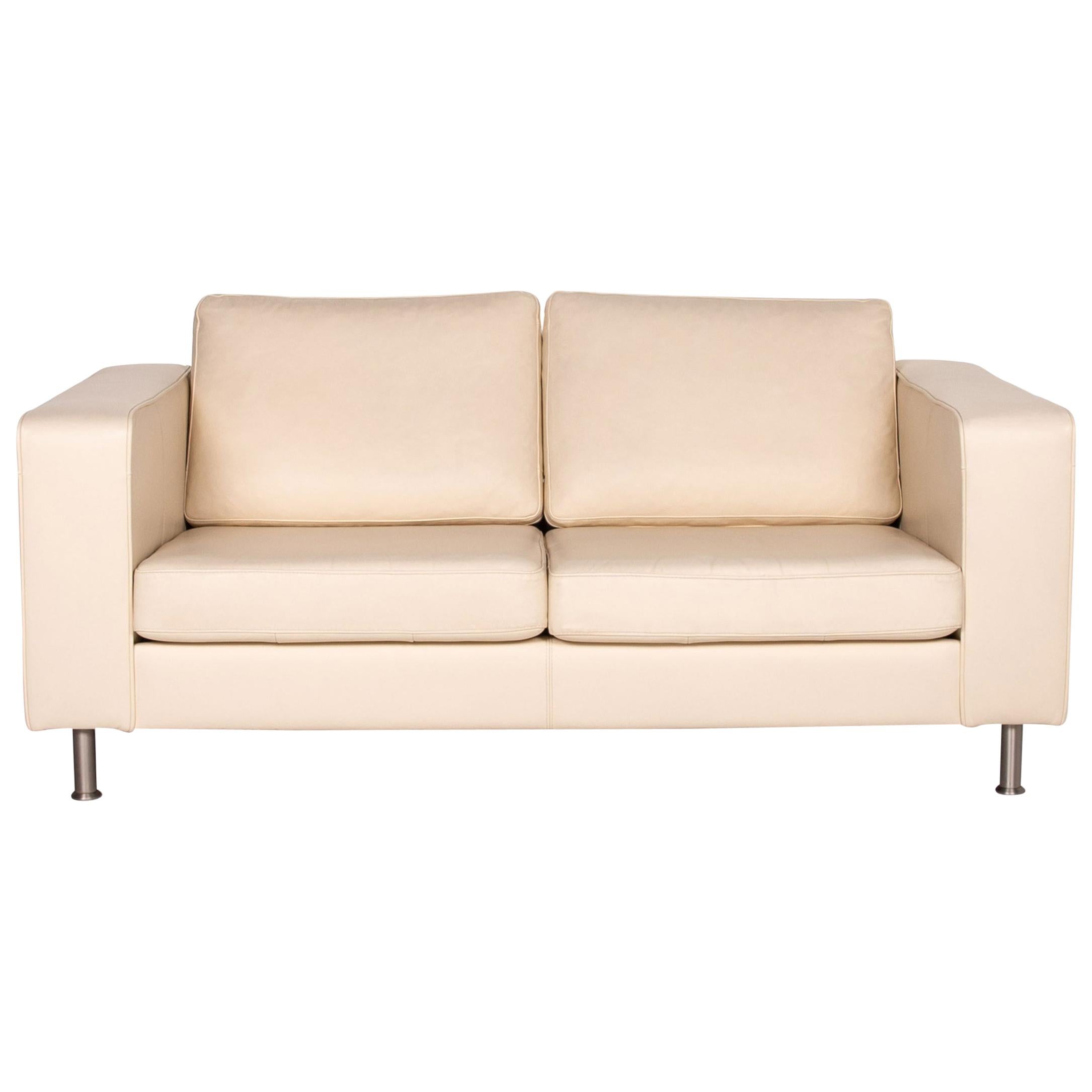 BoConcept Leather Sofa Cream Two-Seat Couch For Sale