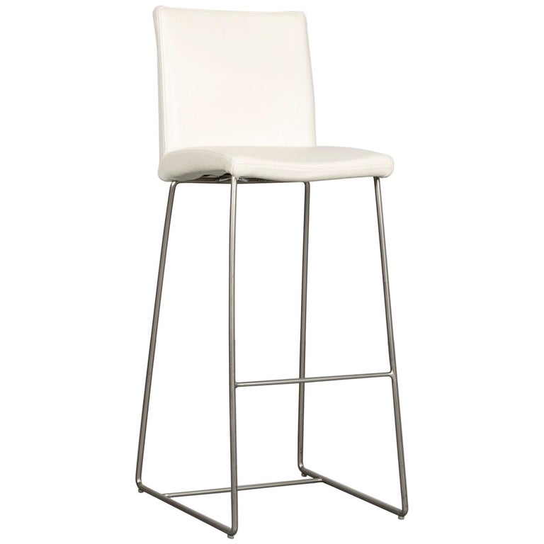 Boconcept Mariposa Designer Leather Barstool In Crème White Boconcept Mariposa Designer Leather Barstool In Crème White Metal Frame For