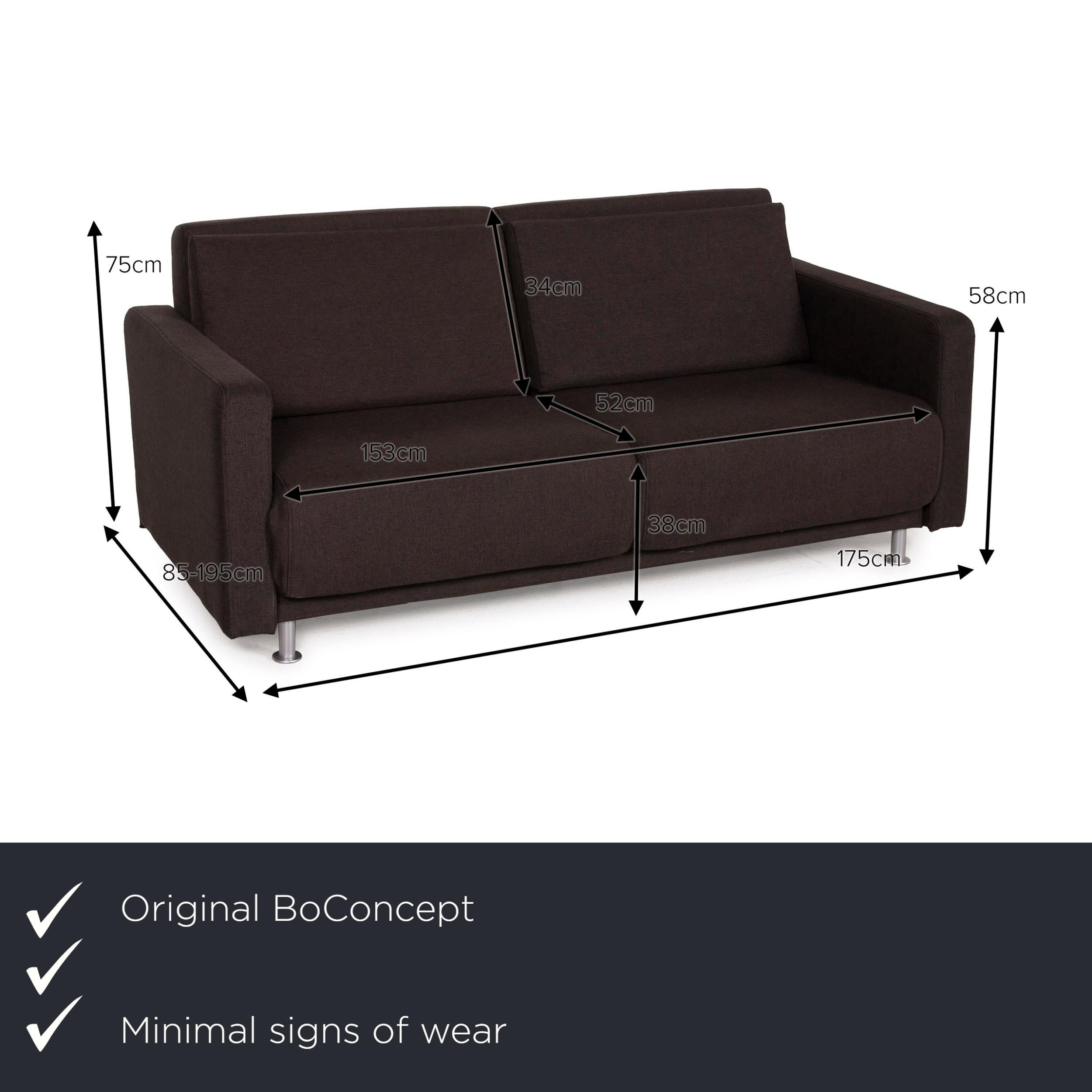 We present to you a BoConcept Melo fabric sofa brown two-seater relax function sofa bed dark brown.
  
 

 Product measurements in centimeters:
 

 depth: 85
 width: 175
 height: 75
 seat height: 38
 rest height: 58
 seat depth: 55
