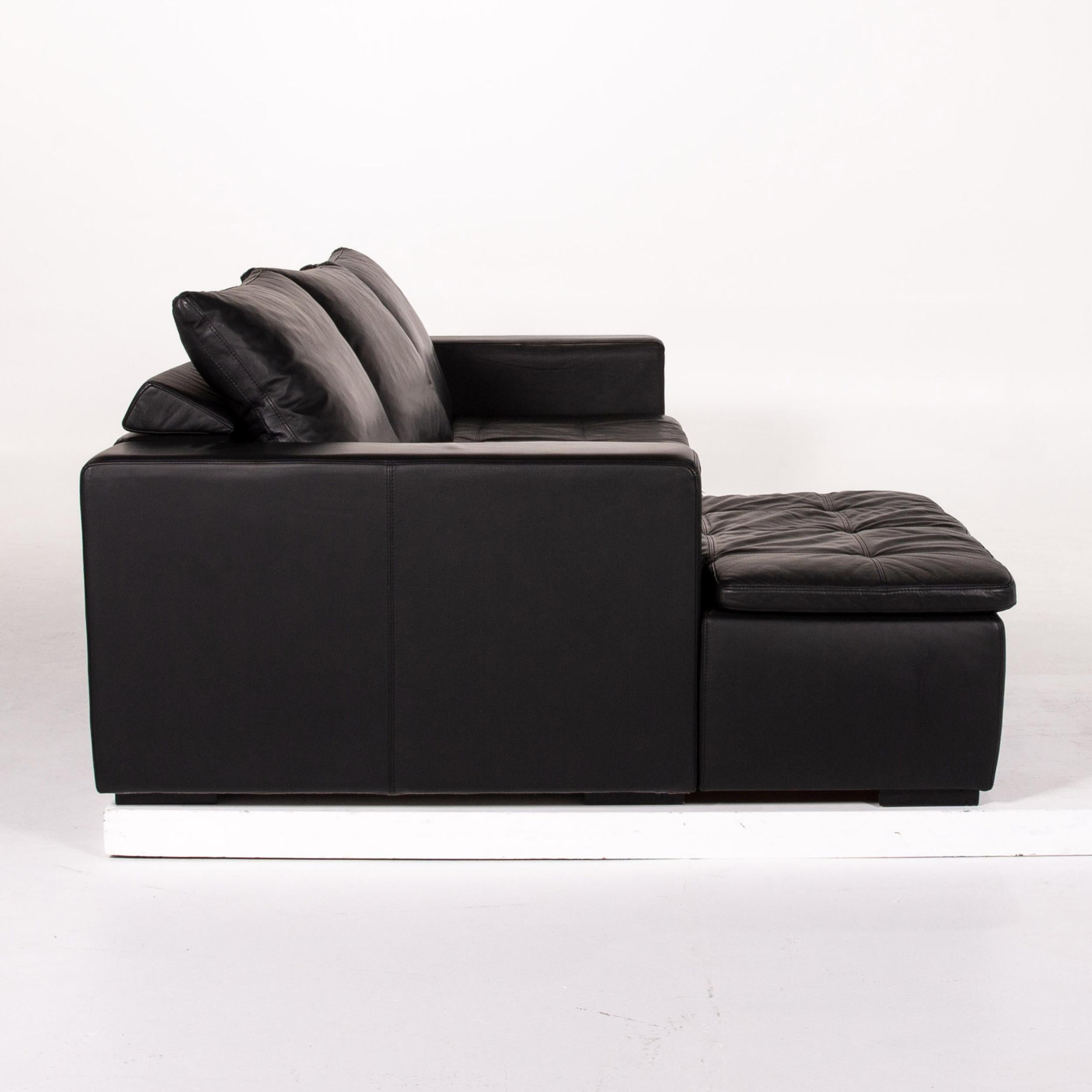 BoConcept Mezzo Leather Sofa Set Black 1 Corner Sofa 1 Stool For Sale 6
