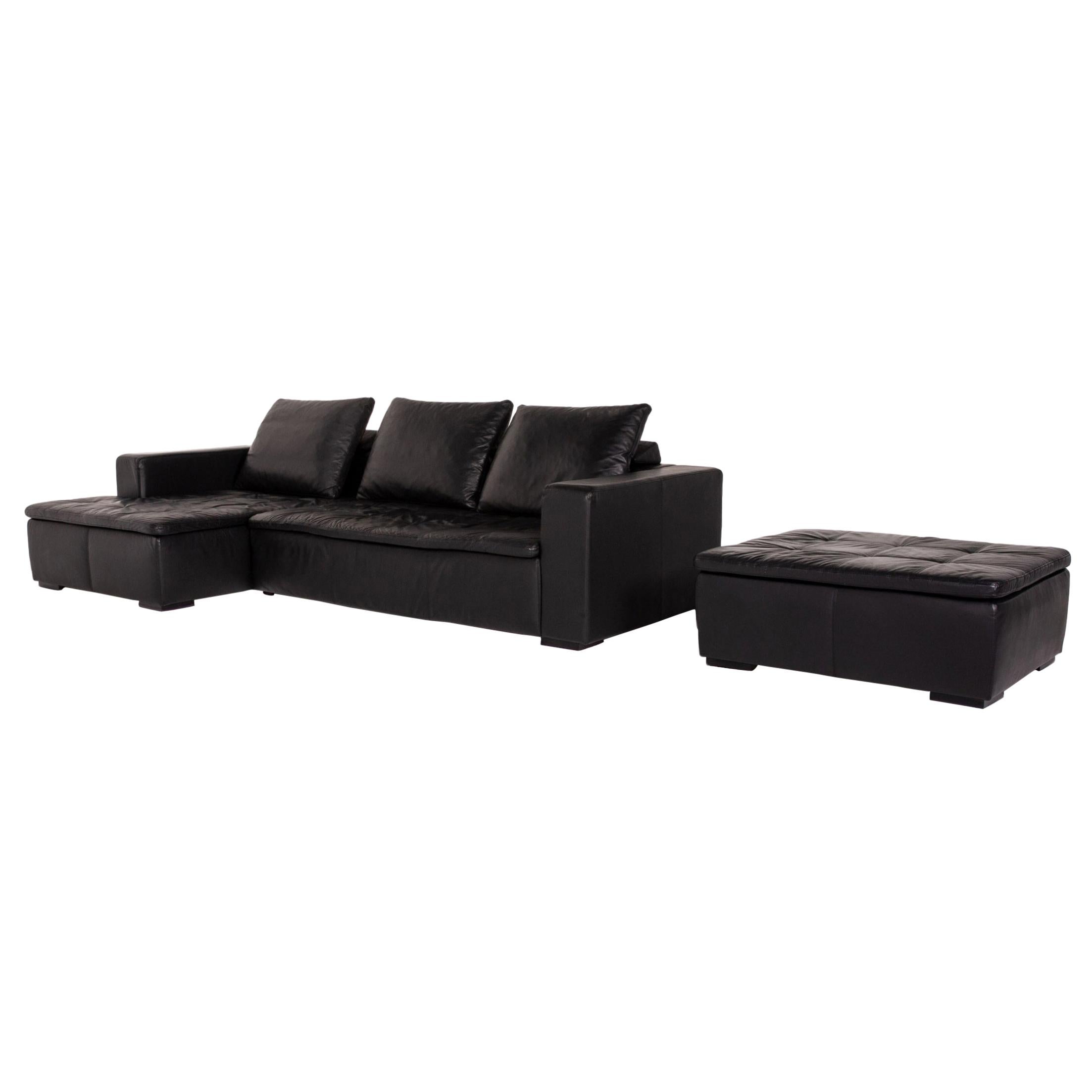BoConcept Mezzo Leather Sofa Set Black 1 Corner Sofa 1 Stool For Sale