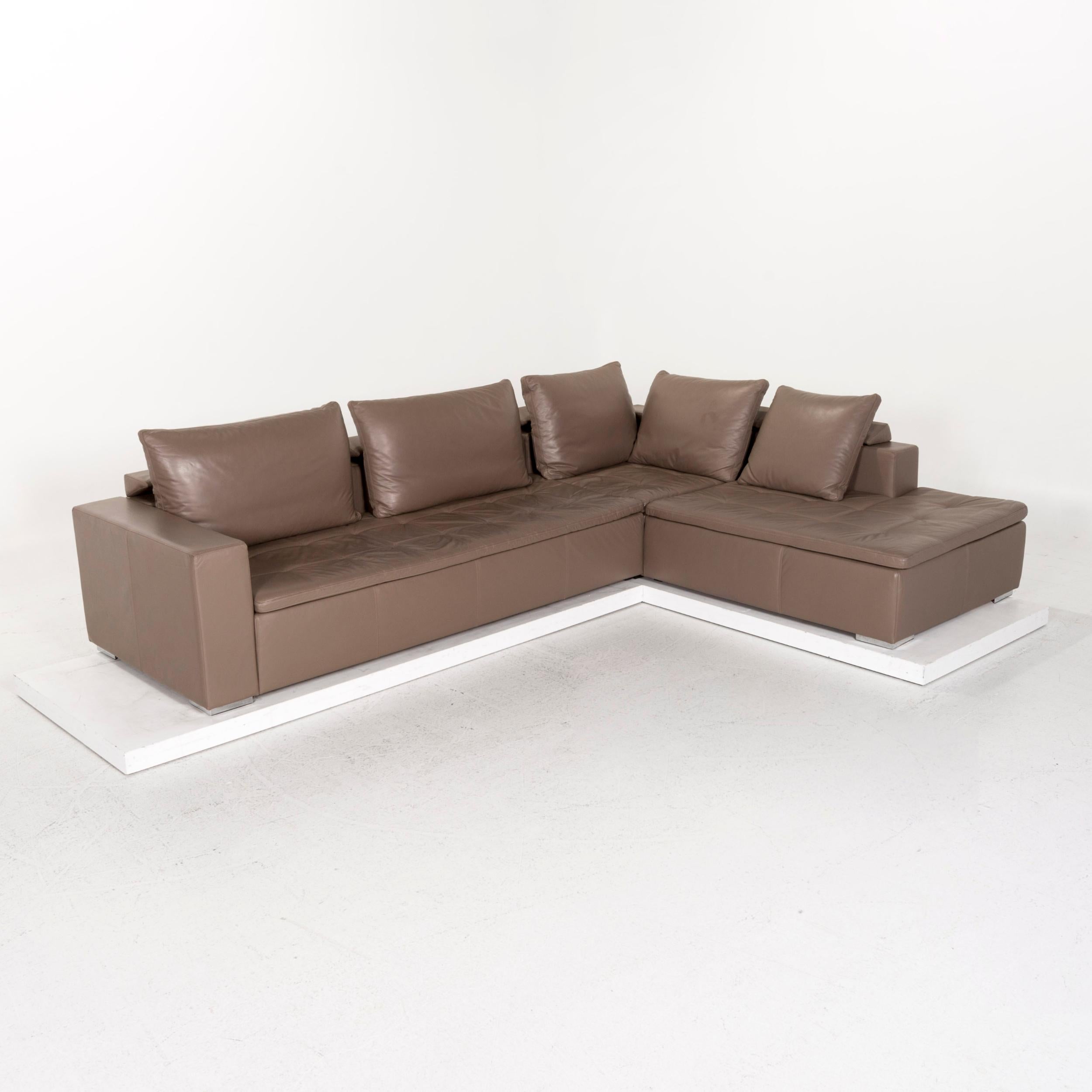 Boconcept Mezzo Leather Sofa Set Brown Gray Brown 1 Corner Sofa 1 Stool For Sale 2