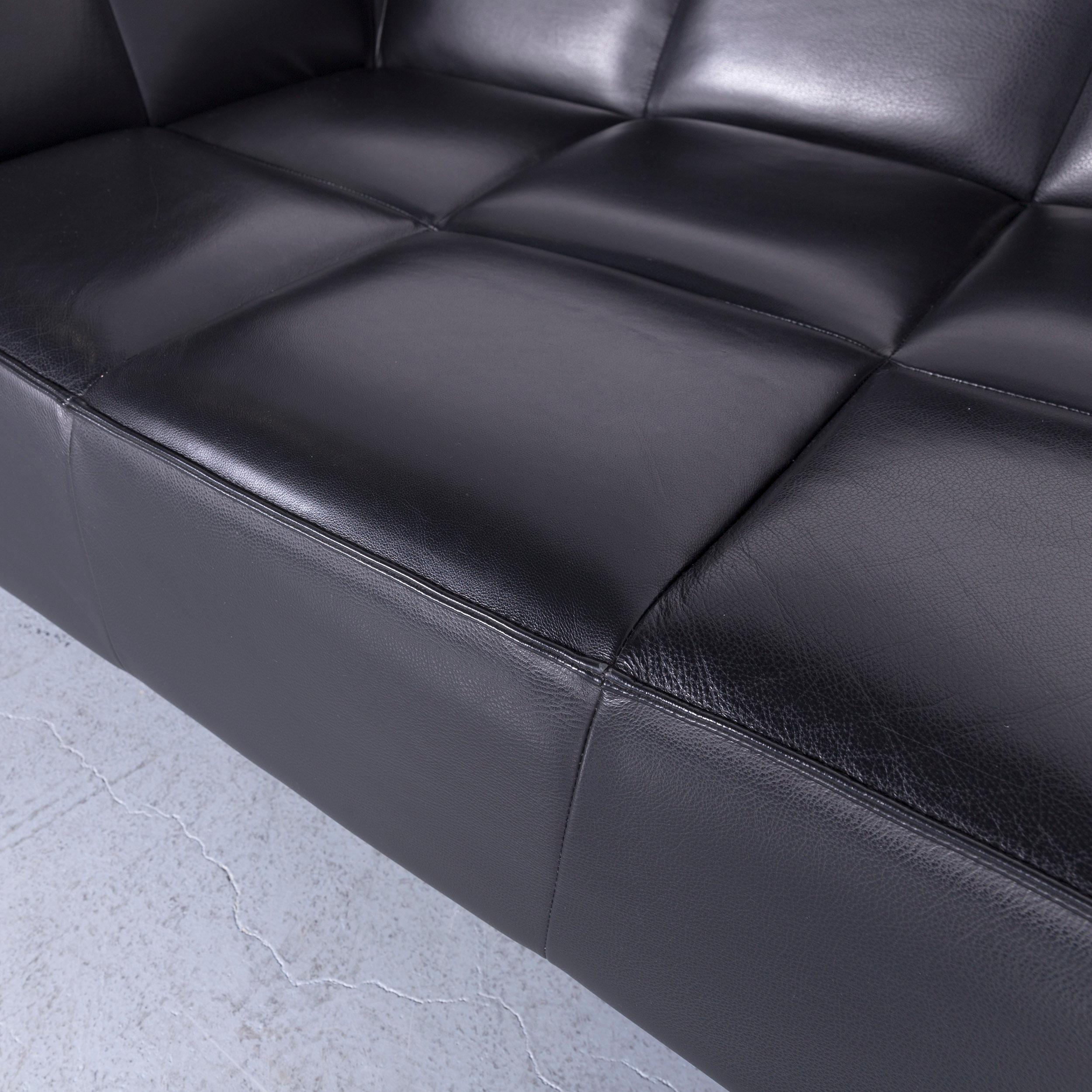 German Boconcept Milos Designer Sofa Black Leather Three-Seat Couch