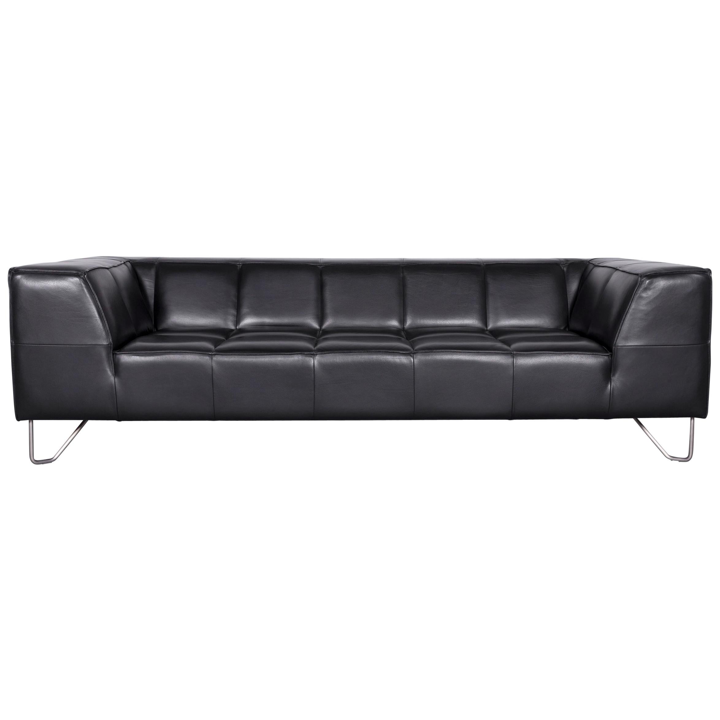 Boconcept Milos Designer Sofa Black Leather Three-Seat Couch