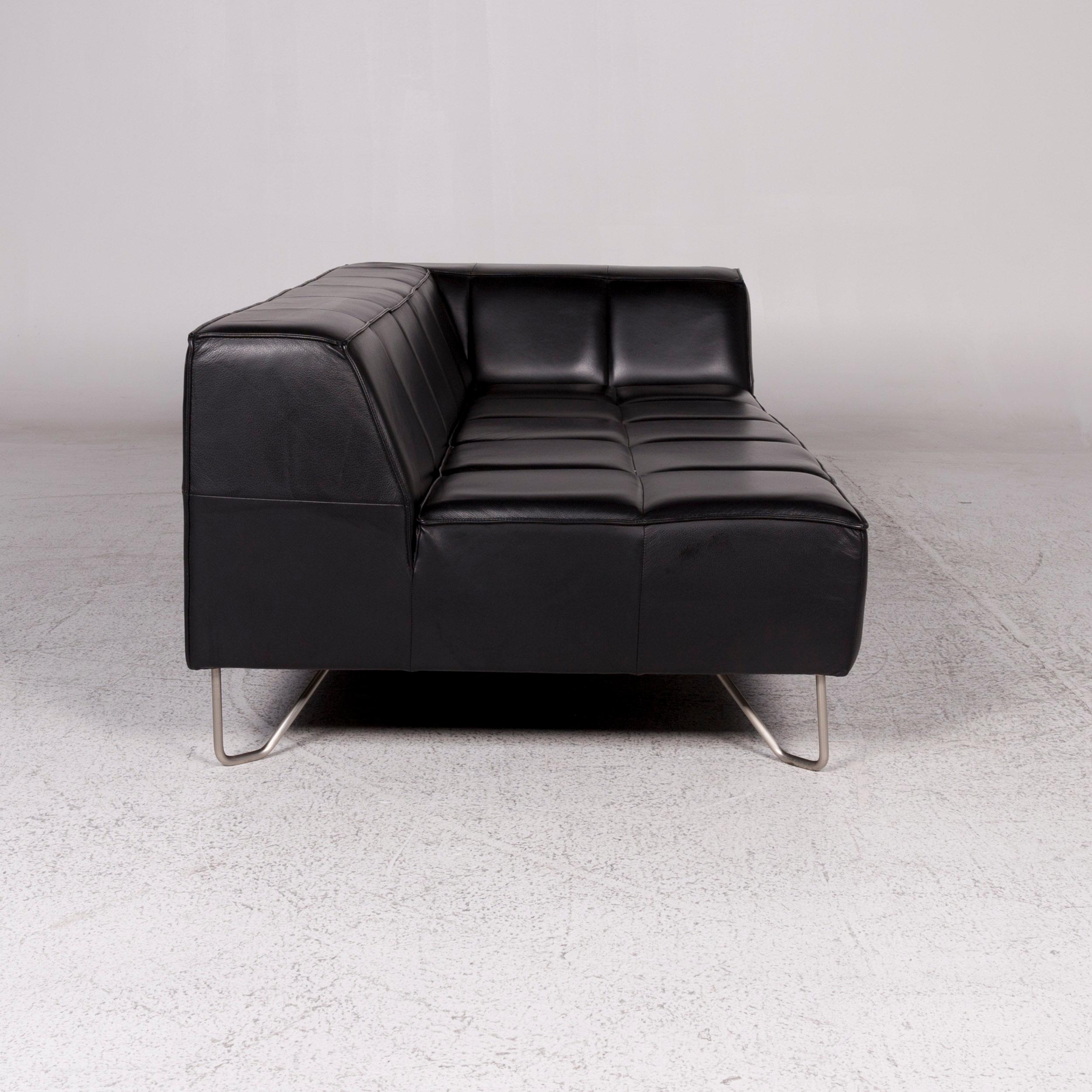 Contemporary Boconcept Milos Leather Sofa Black Three-Seat For Sale