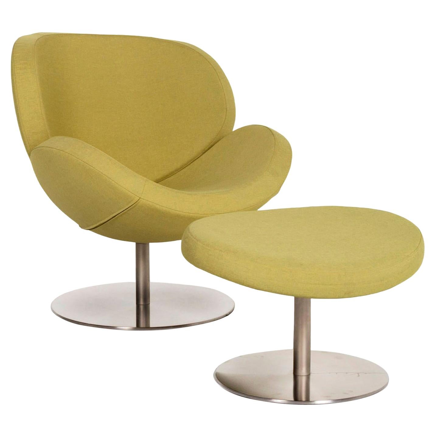 BoConcept Ogi Fabric Armchair Incl. Stool Green Lime Green Swivel Chair For Sale