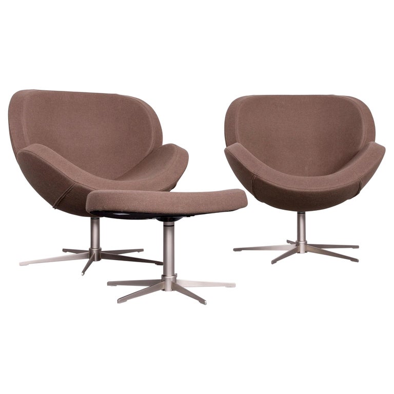 BoConcept Shelly Designer Fabric Armchair Footstool Set Brown at 1stDibs