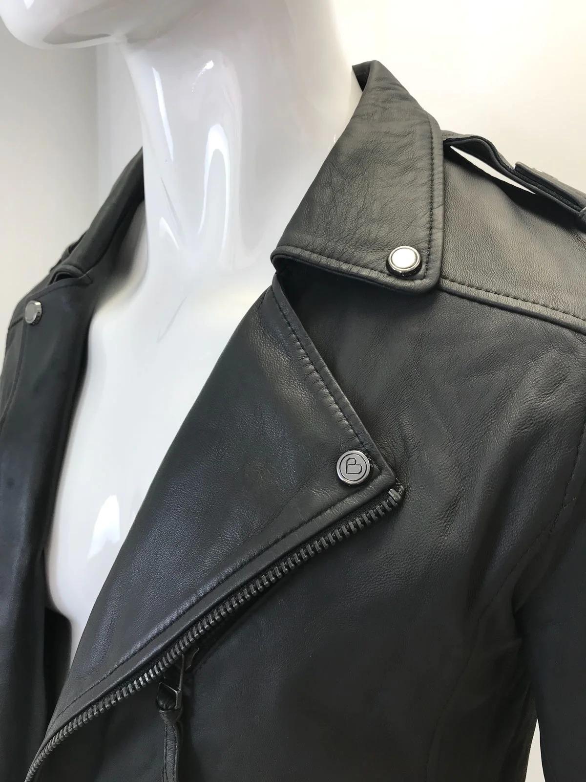 Black Boda Skins Leather Biker Jacket For Sale