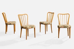Bodafors, Dining Room Chairs, Birch, Fabric, Sweden, 1940s