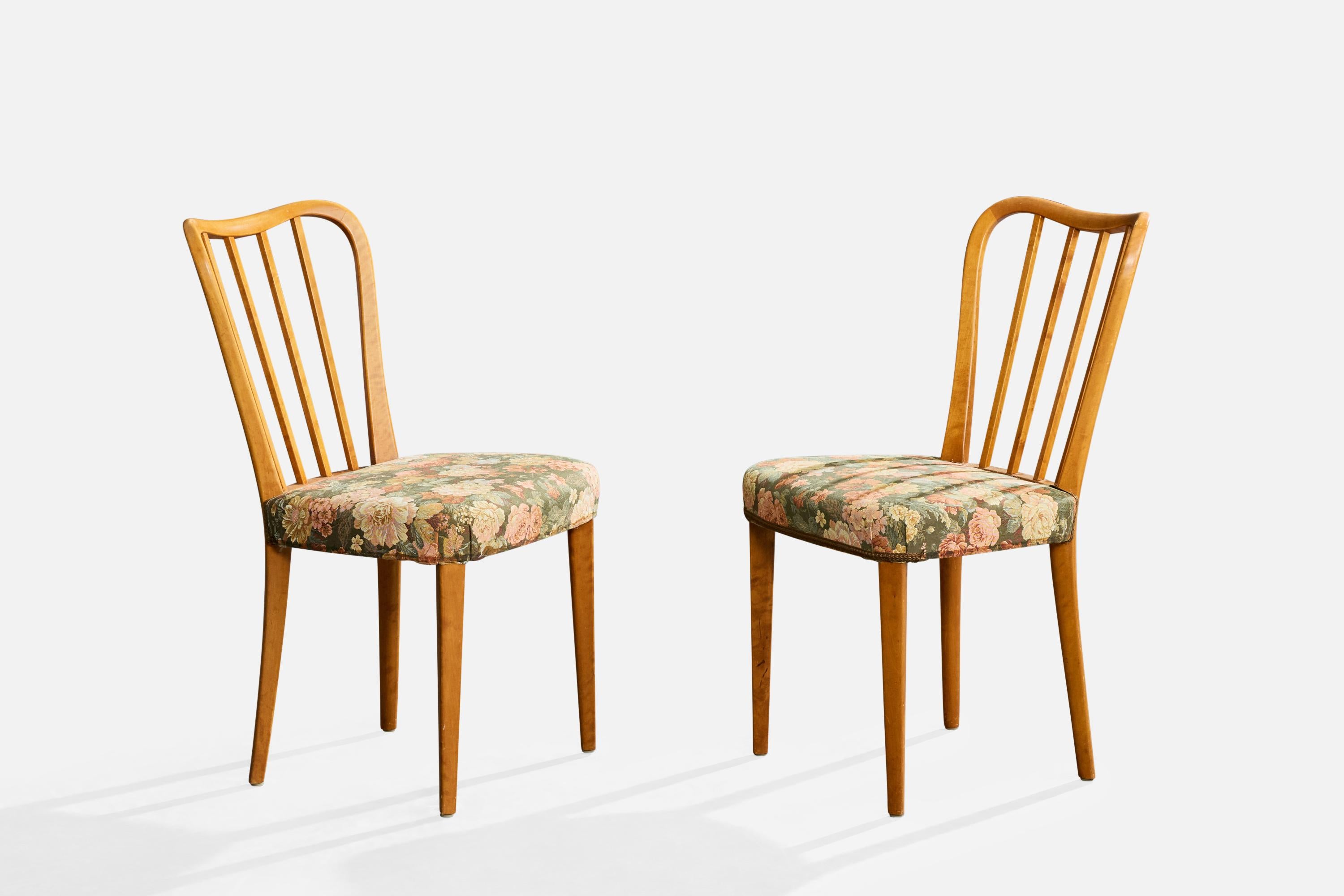 Scandinavo moderno Bodafors, Dining Room Chairs, Birch, Fabric, Sweden, 1940s in vendita