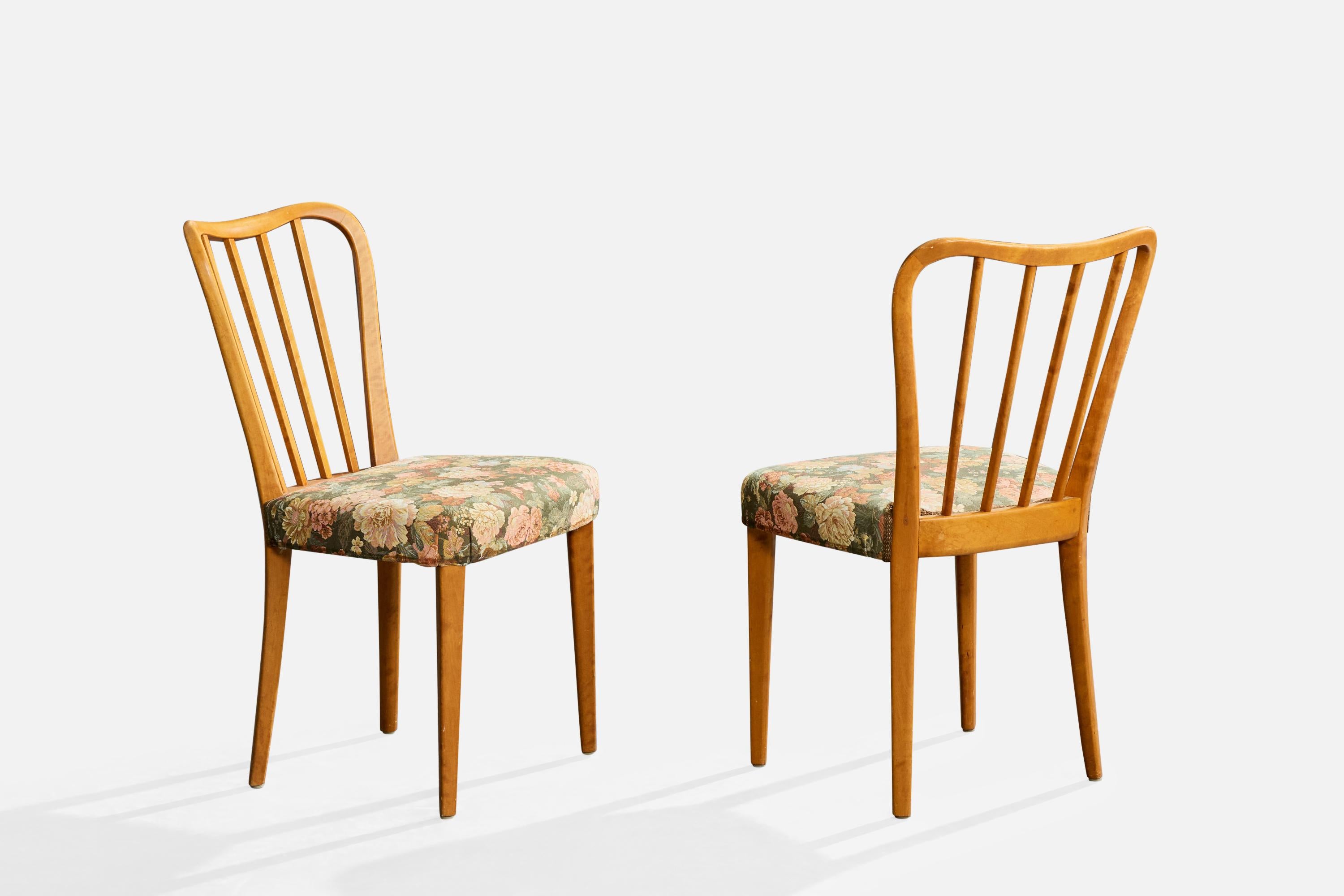 Svedese Bodafors, Dining Room Chairs, Birch, Fabric, Sweden, 1940s in vendita