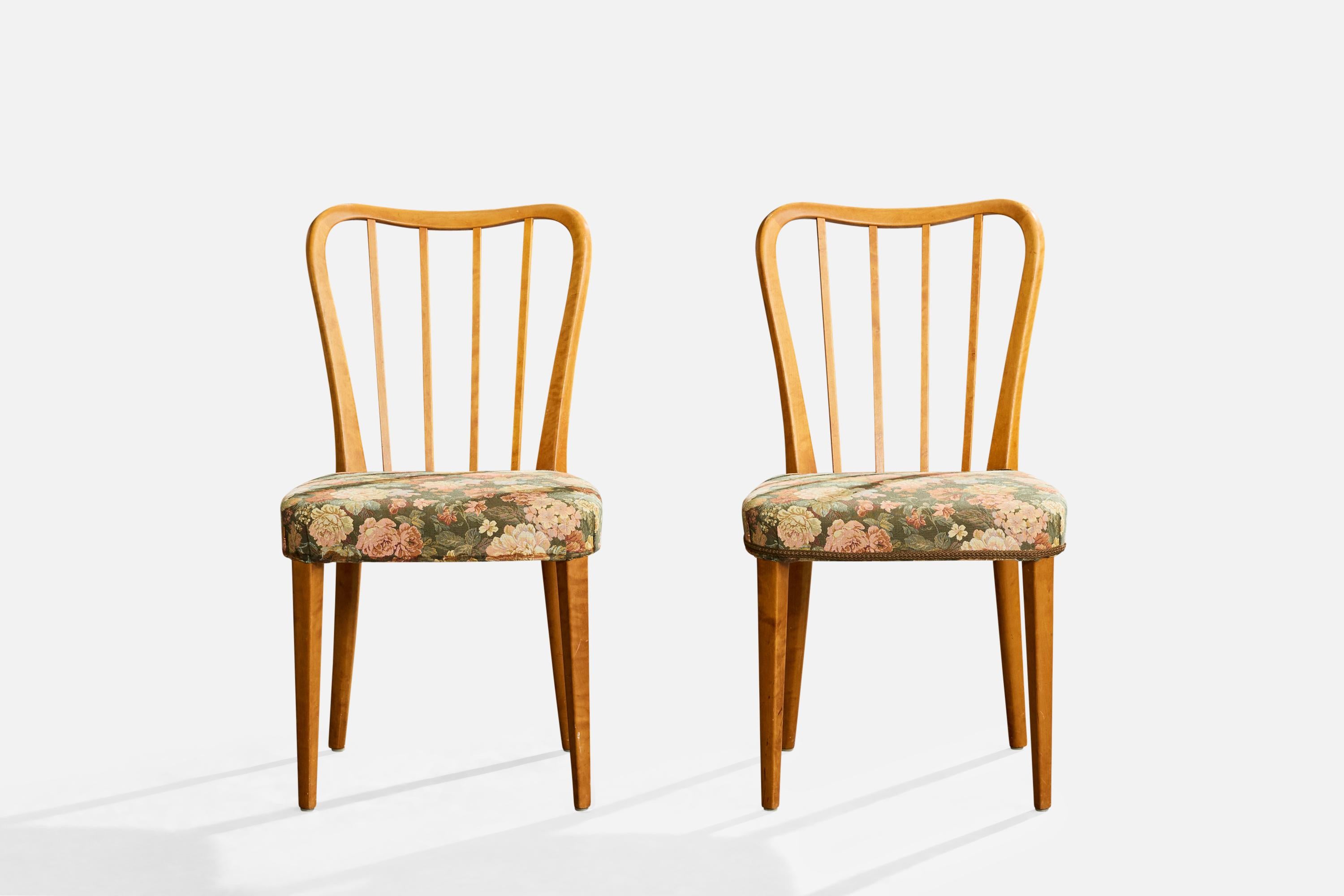 Bodafors, Dining Room Chairs, Birch, Fabric, Sweden, 1940s In condizioni discrete in vendita a High Point, NC
