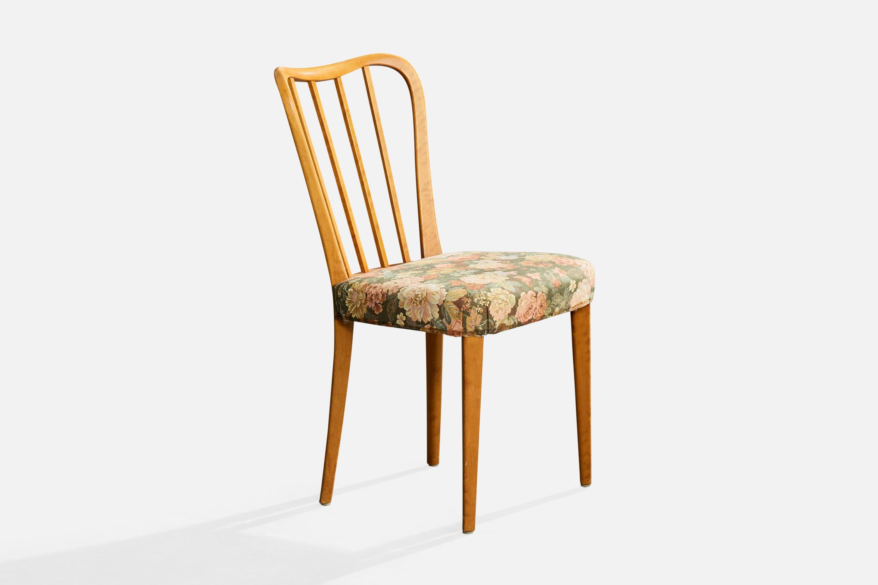 Metà XX secolo Bodafors, Dining Room Chairs, Birch, Fabric, Sweden, 1940s in vendita