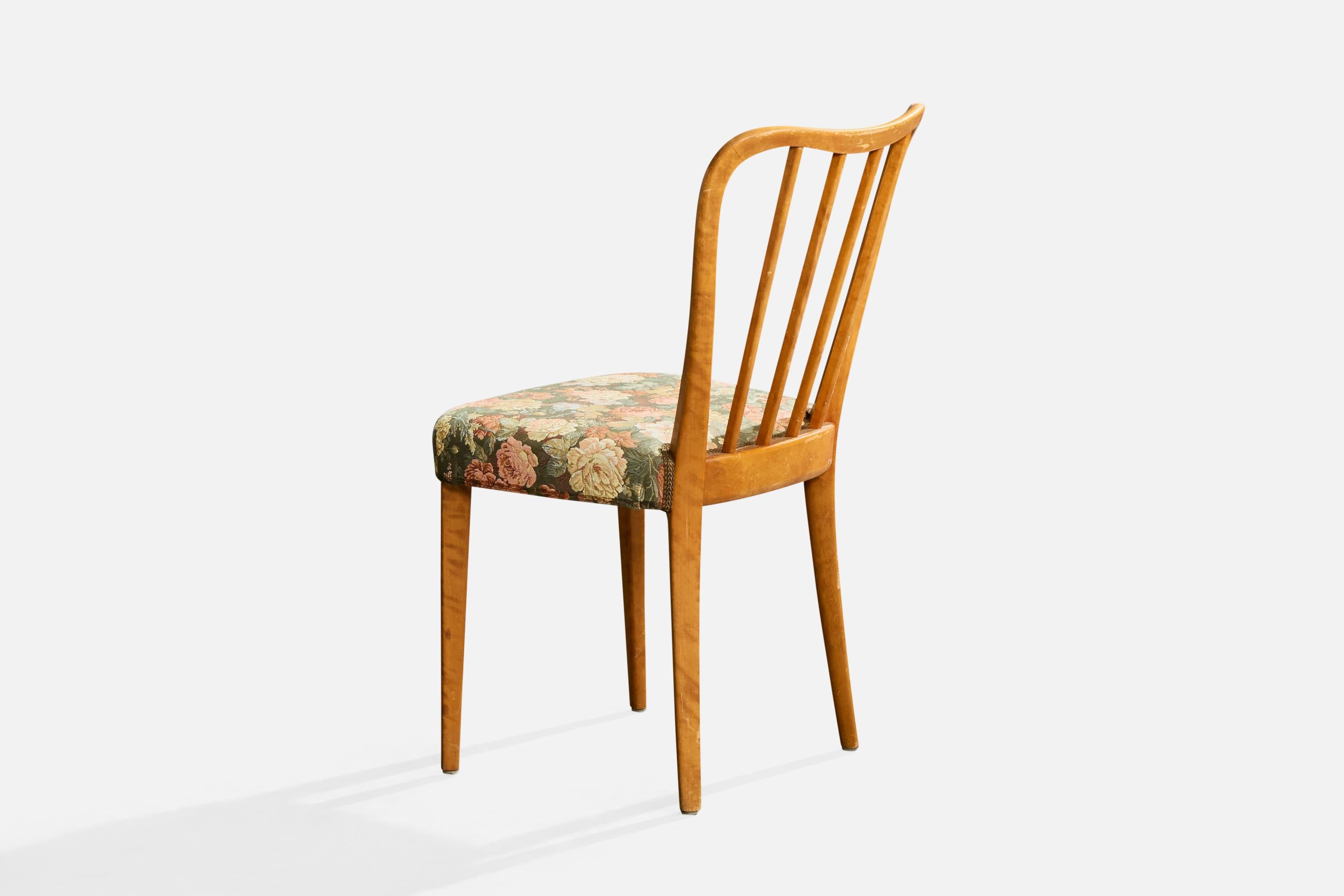 Tessuto Bodafors, Dining Room Chairs, Birch, Fabric, Sweden, 1940s in vendita