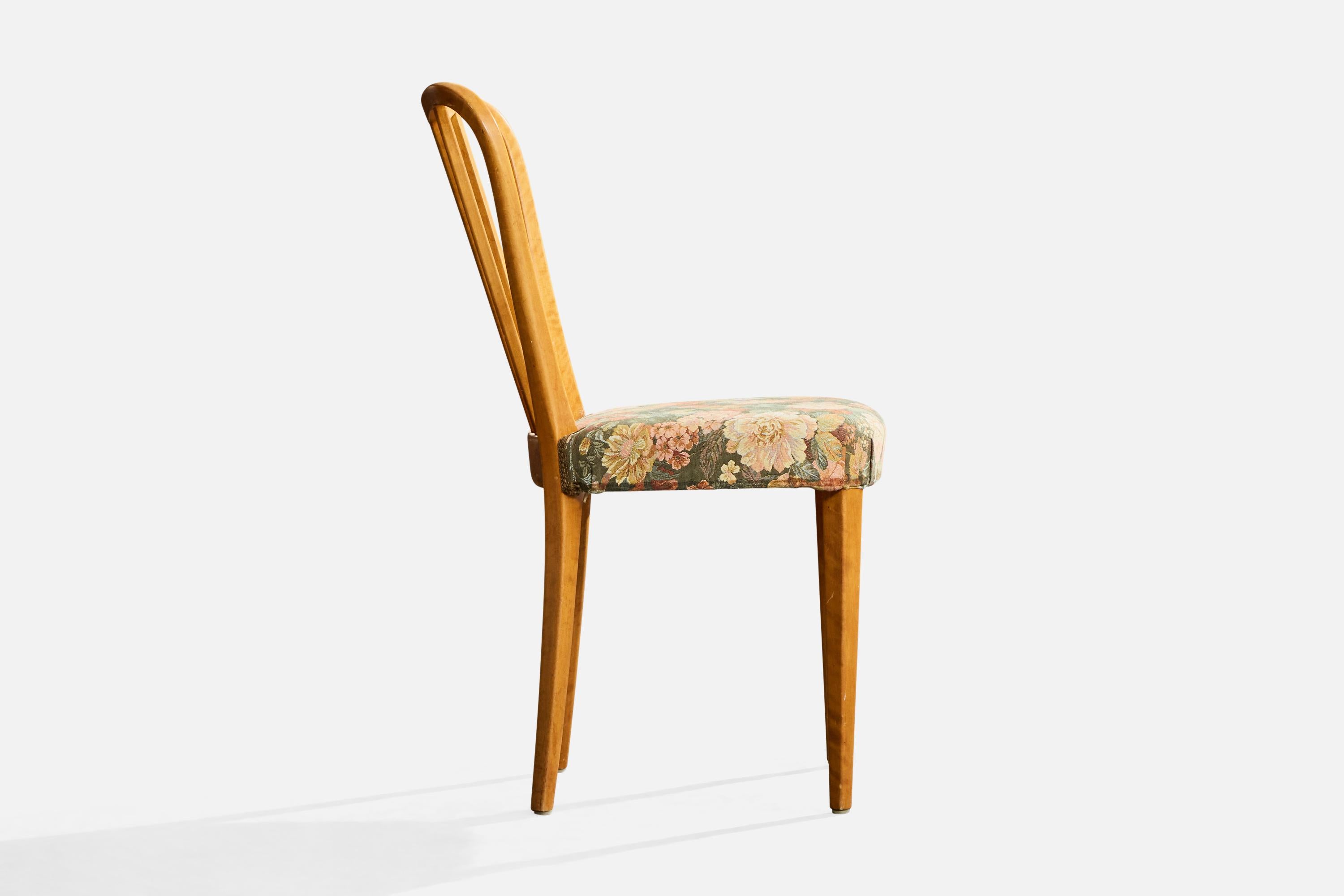 Bodafors, Dining Room Chairs, Birch, Fabric, Sweden, 1940s in vendita 1