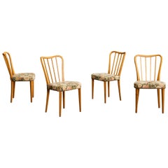 Bodafors, Dining Room Chairs, Birch, Fabric, Sweden, 1940s