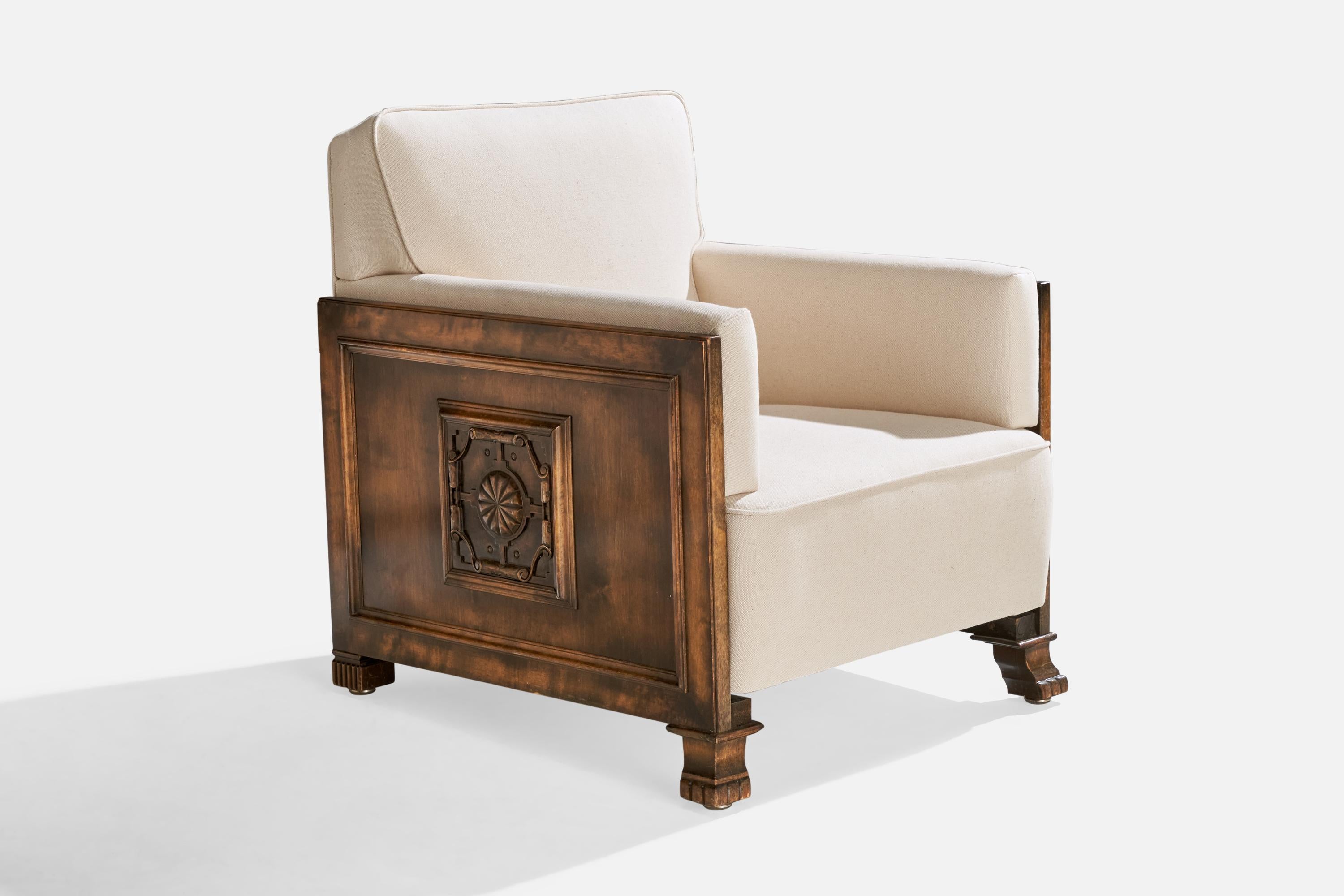 Bodafors, Lounge Chairs, Birch, Fabric, Sweden, 1930s In Good Condition In High Point, NC