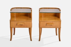 Bodafors, Nightstands, Wood, Glass, Sweden, 1940s