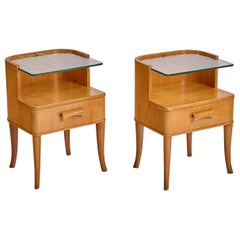 Bodafors, Nightstands, Wood, Glass, Sweden, 1940s