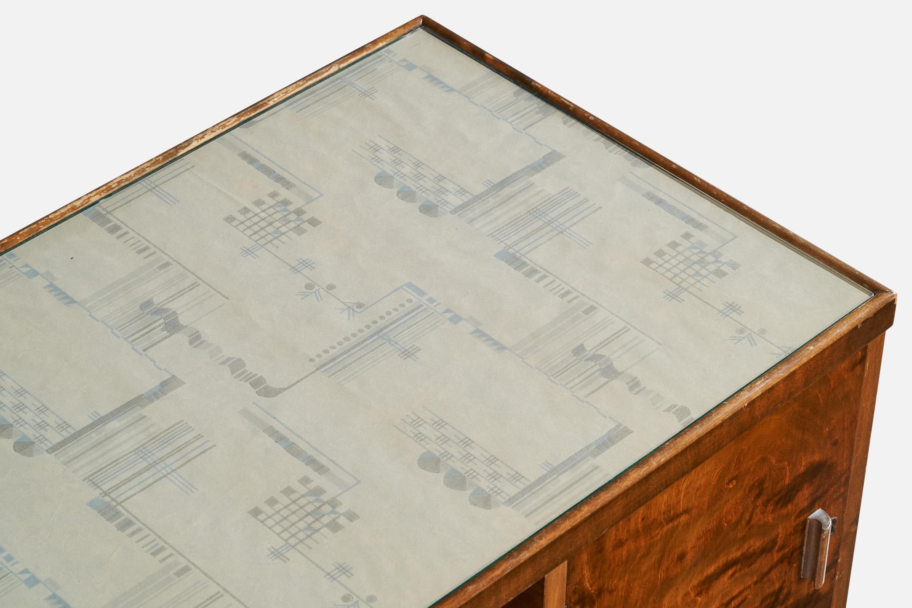 Bodafors, Beistelltisch, Birke, Papier, Glas, Schweden, 1930er Jahre (Skandinavische Moderne) im Angebot