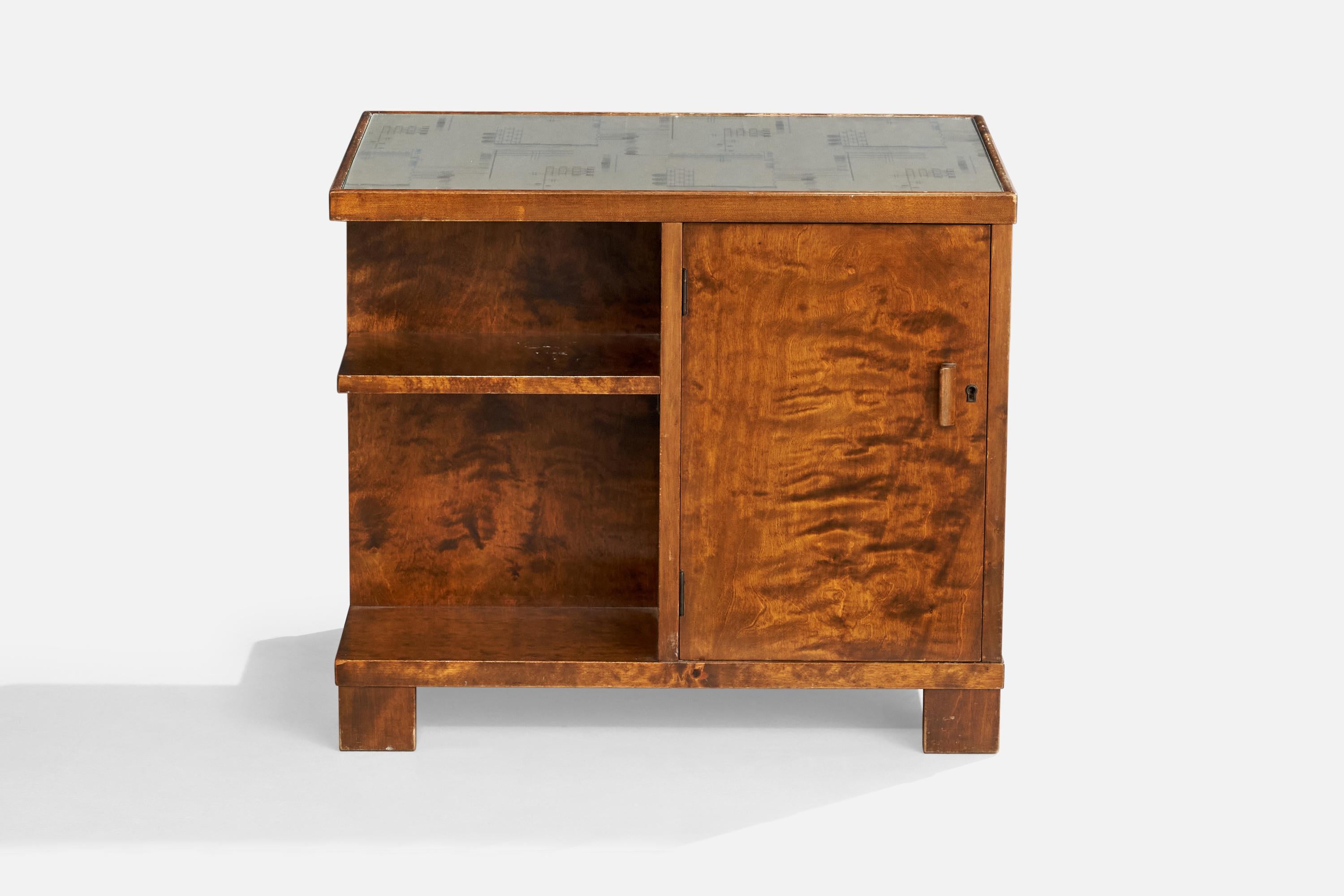 Bodafors, Beistelltisch, Birke, Papier, Glas, Schweden, 1930er Jahre im Zustand „Gut“ im Angebot in High Point, NC
