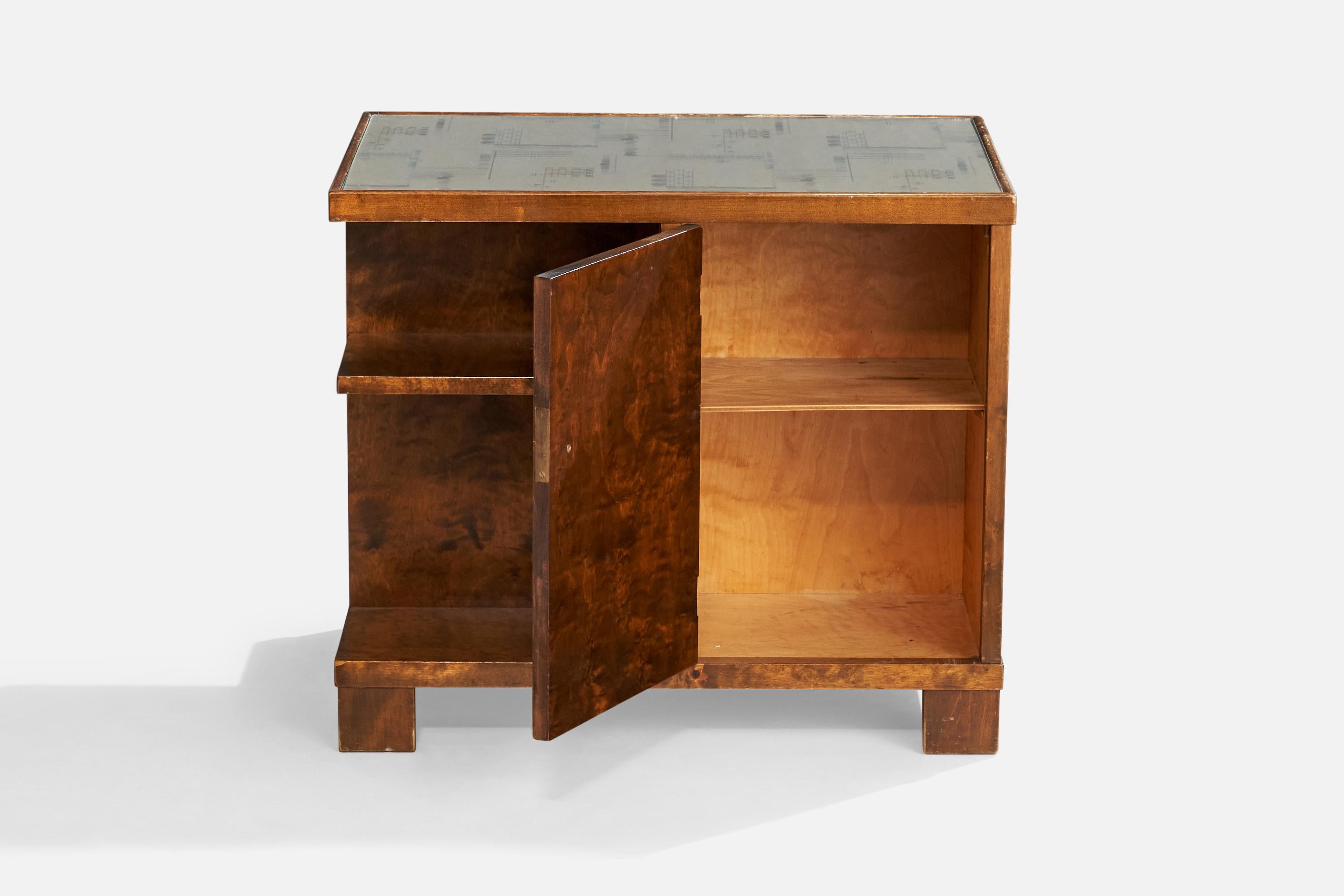 Bodafors, Beistelltisch, Birke, Papier, Glas, Schweden, 1930er Jahre (Mitte des 20. Jahrhunderts) im Angebot