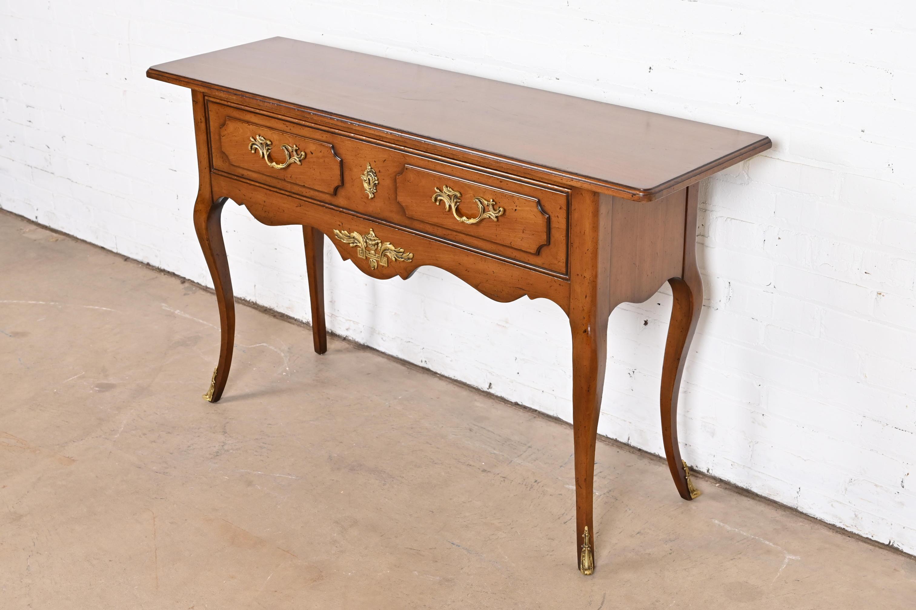 American Bodart French Provincial Louis XV Fruitwood Console Table With Mounted Ormolu For Sale