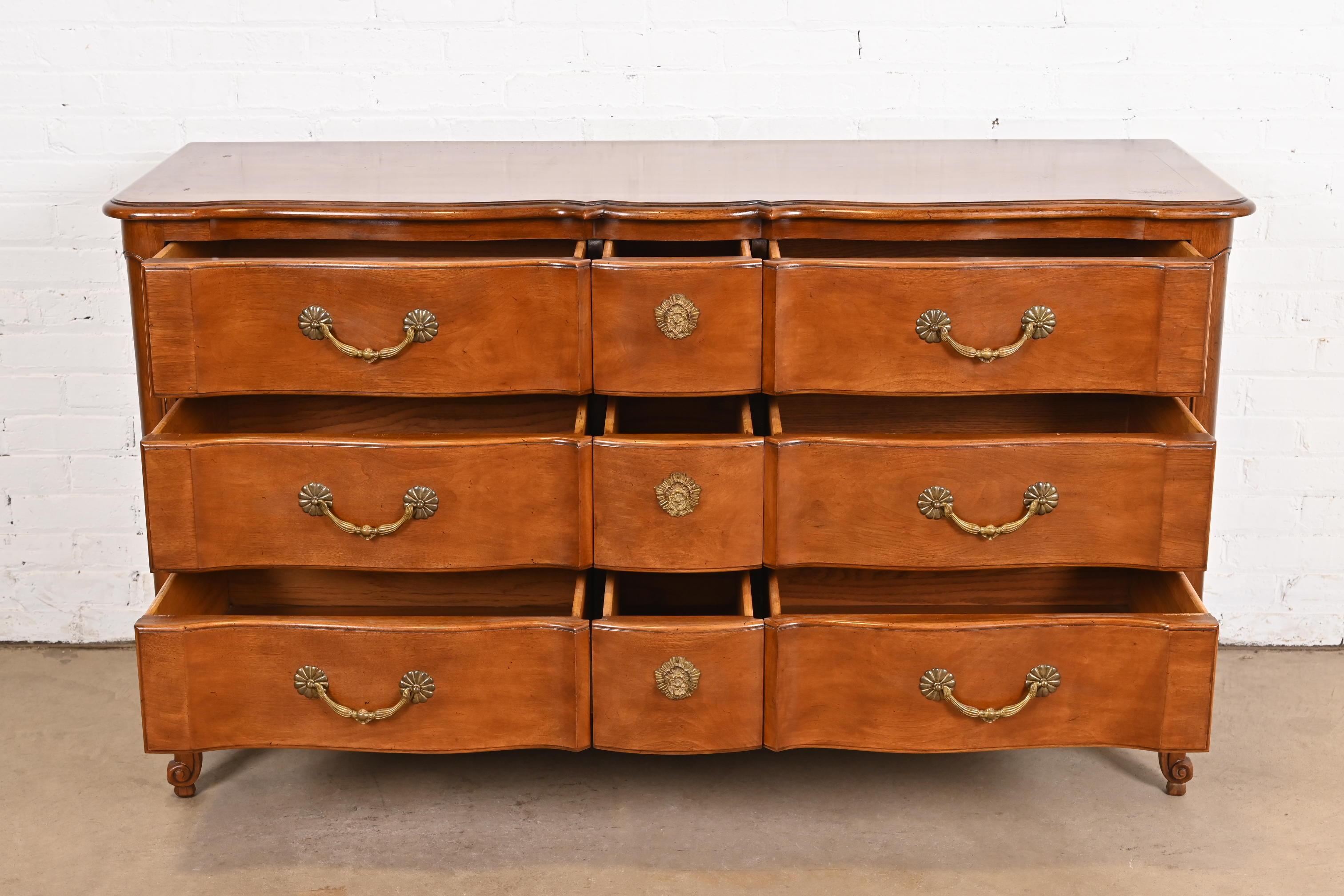 Brass Bodart French Provincial Louis XV Fruitwood Triple Dresser, Circa 1960s For Sale