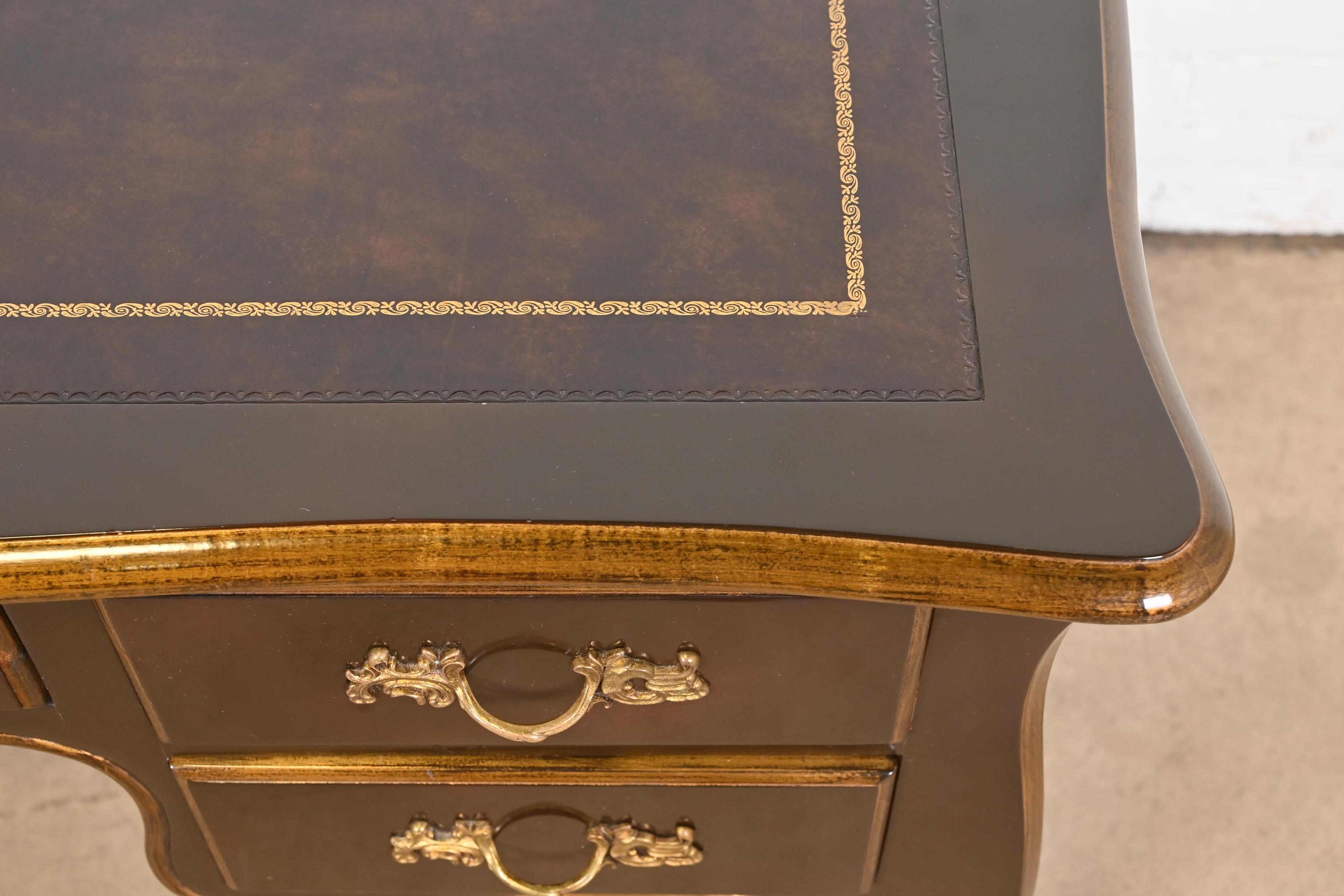 Bodart Louis XV Mahogany and Gold Gilt Leather Top Bureau Plat Desk, Circa 1960s 3