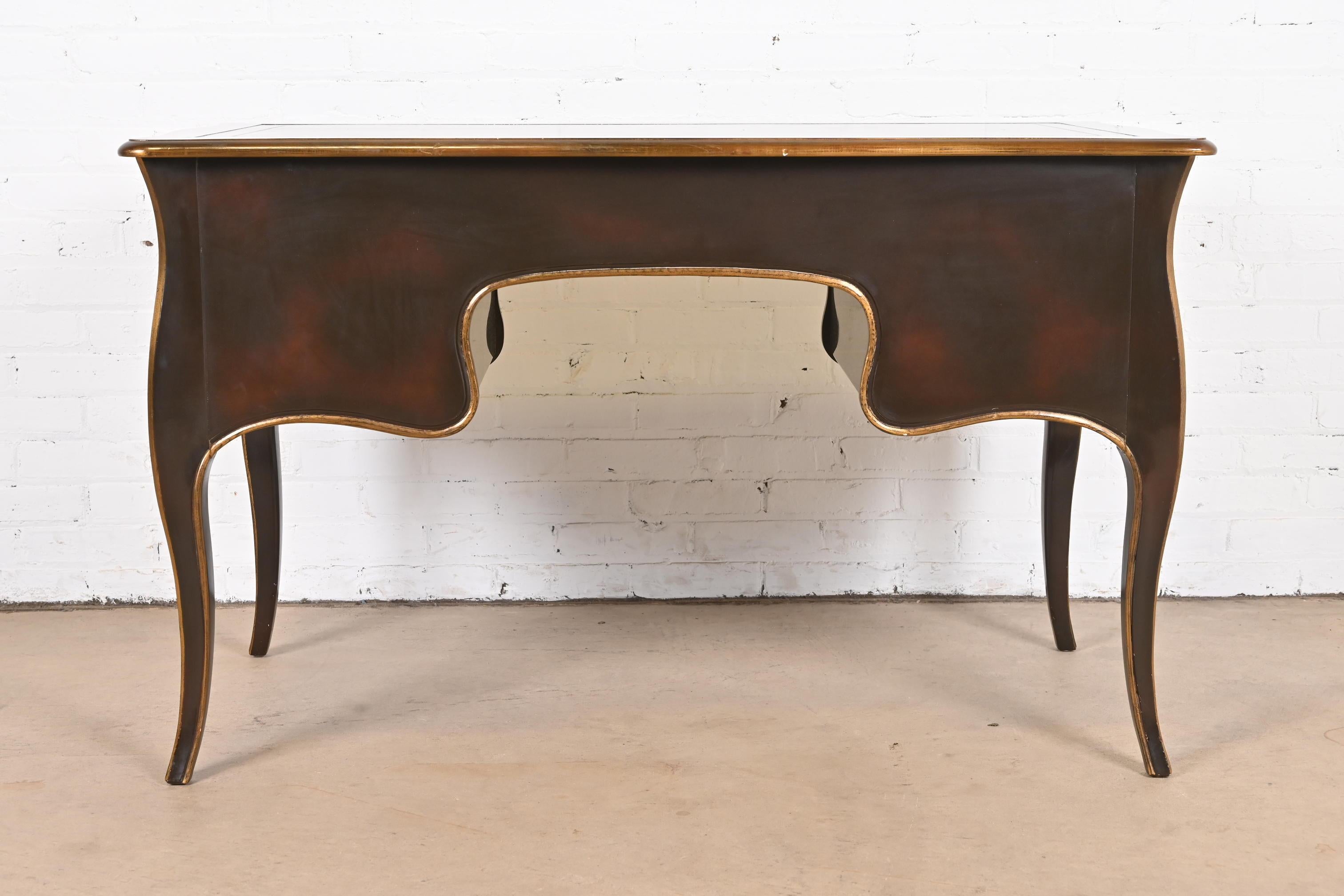 Bodart Louis XV Mahogany and Gold Gilt Leather Top Bureau Plat Desk, Circa 1960s 6