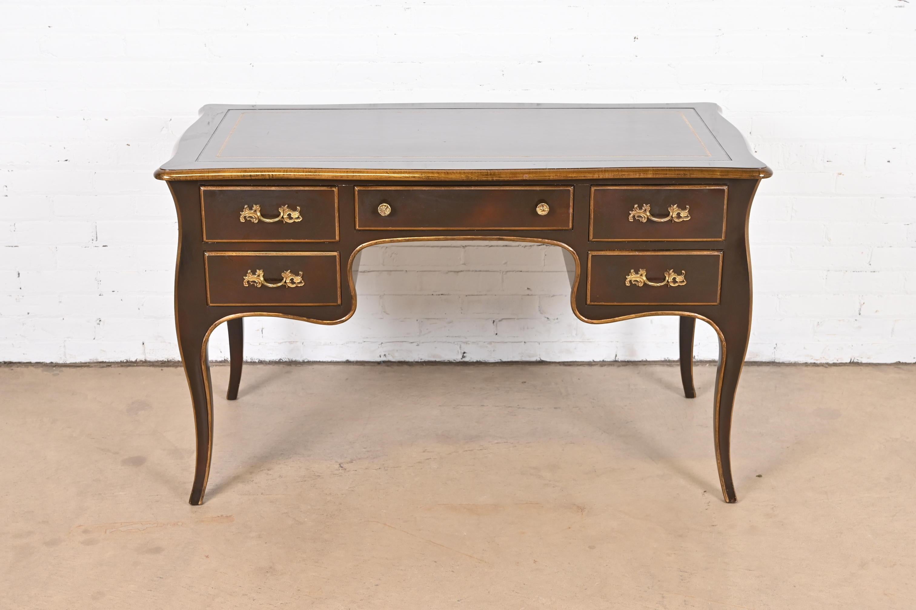American Bodart Louis XV Mahogany and Gold Gilt Leather Top Bureau Plat Desk, Circa 1960s