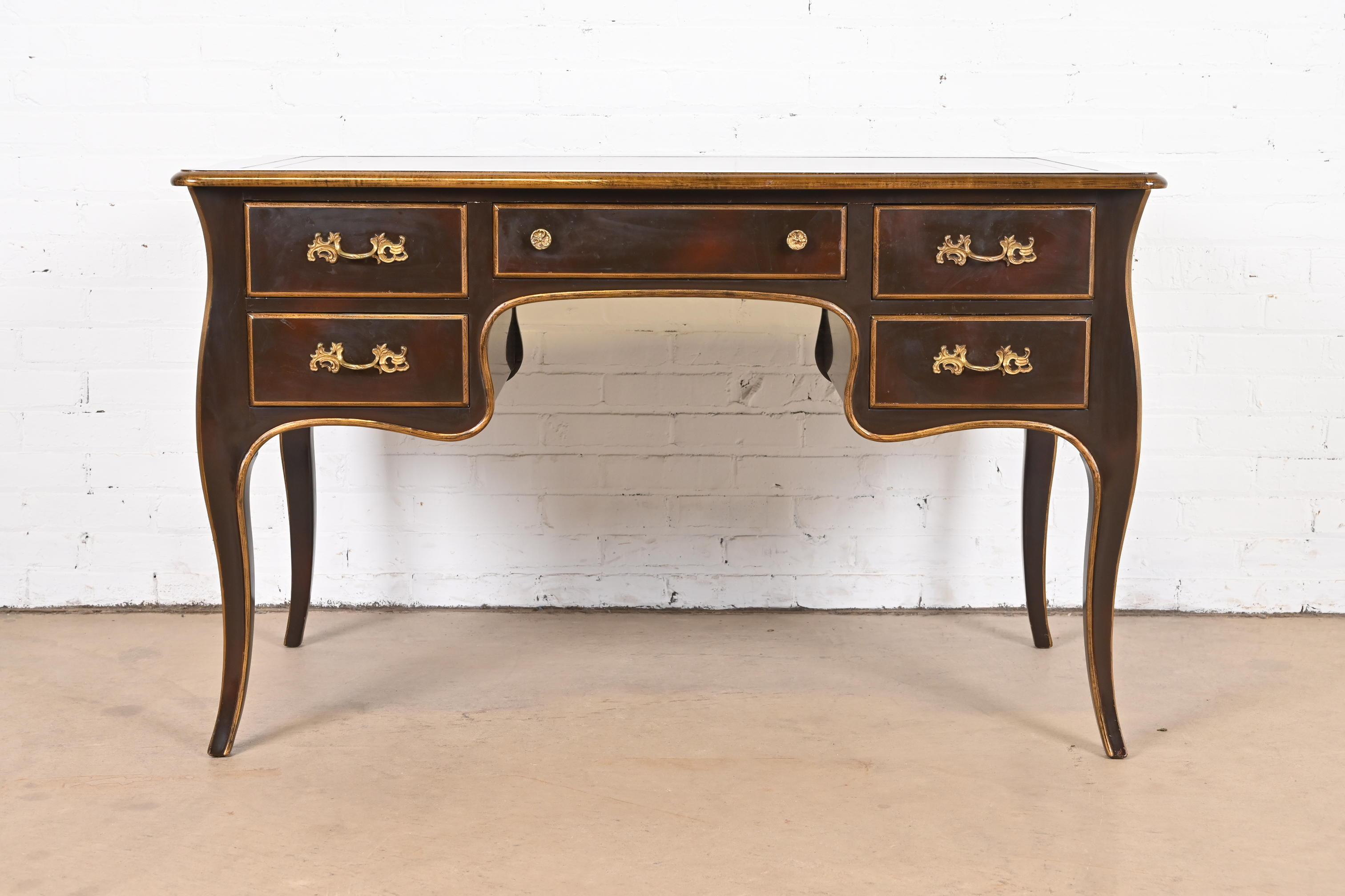 Bodart Louis XV Mahogany and Gold Gilt Leather Top Bureau Plat Desk, Circa 1960s In Good Condition In South Bend, IN
