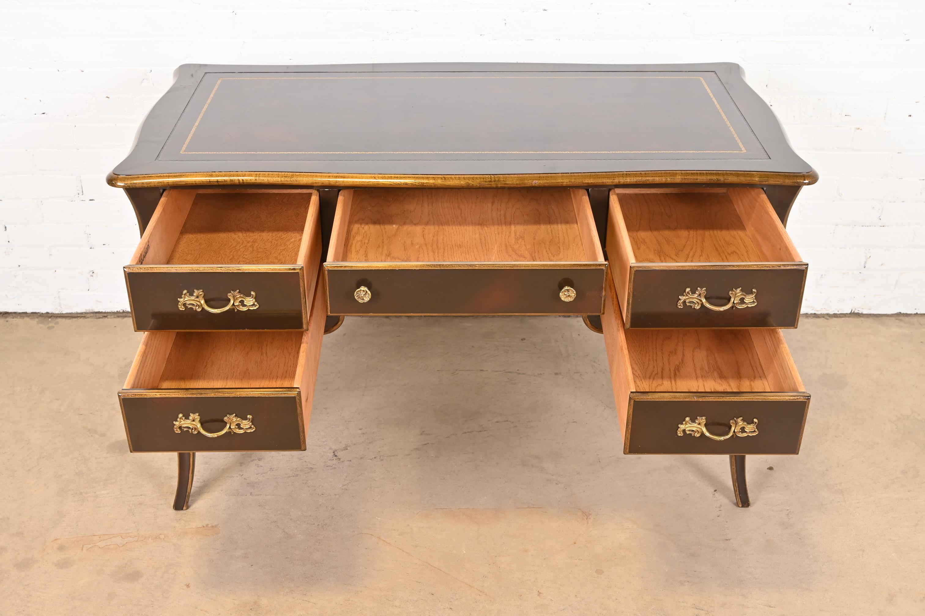 Mid-20th Century Bodart Louis XV Mahogany and Gold Gilt Leather Top Bureau Plat Desk, Circa 1960s