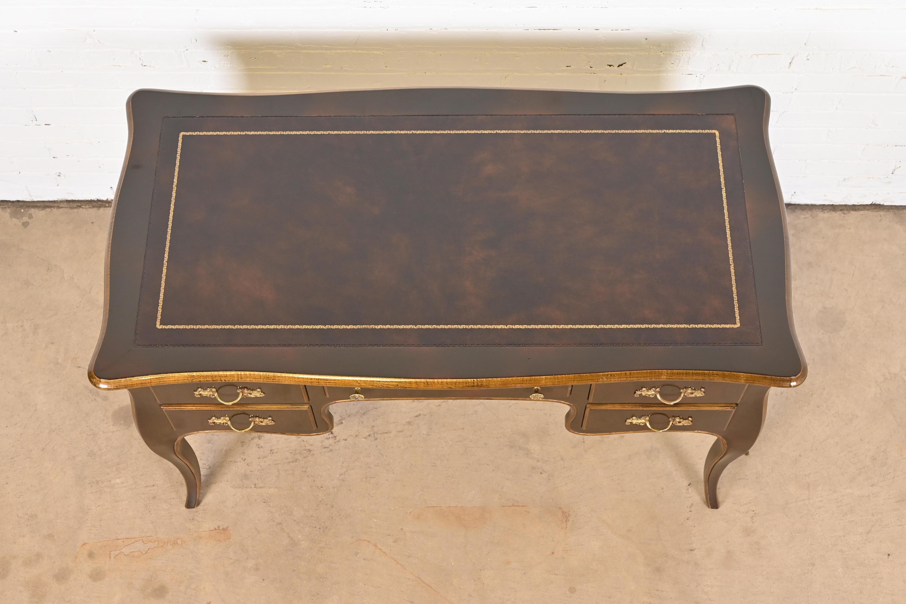 Bodart Louis XV Mahogany and Gold Gilt Leather Top Bureau Plat Desk, Circa 1960s 2