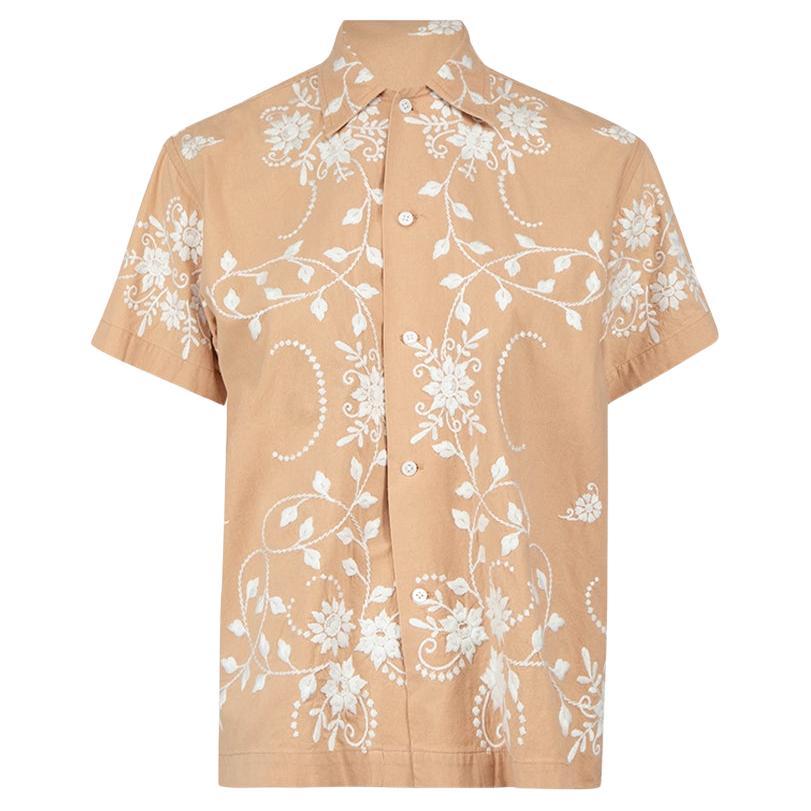 Bode Beige Floral Embroidered Shirt Size S For Sale