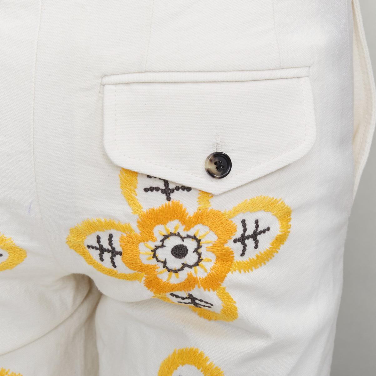 BODE Pantalon droit Buttercup écru jaune broderie florale 25