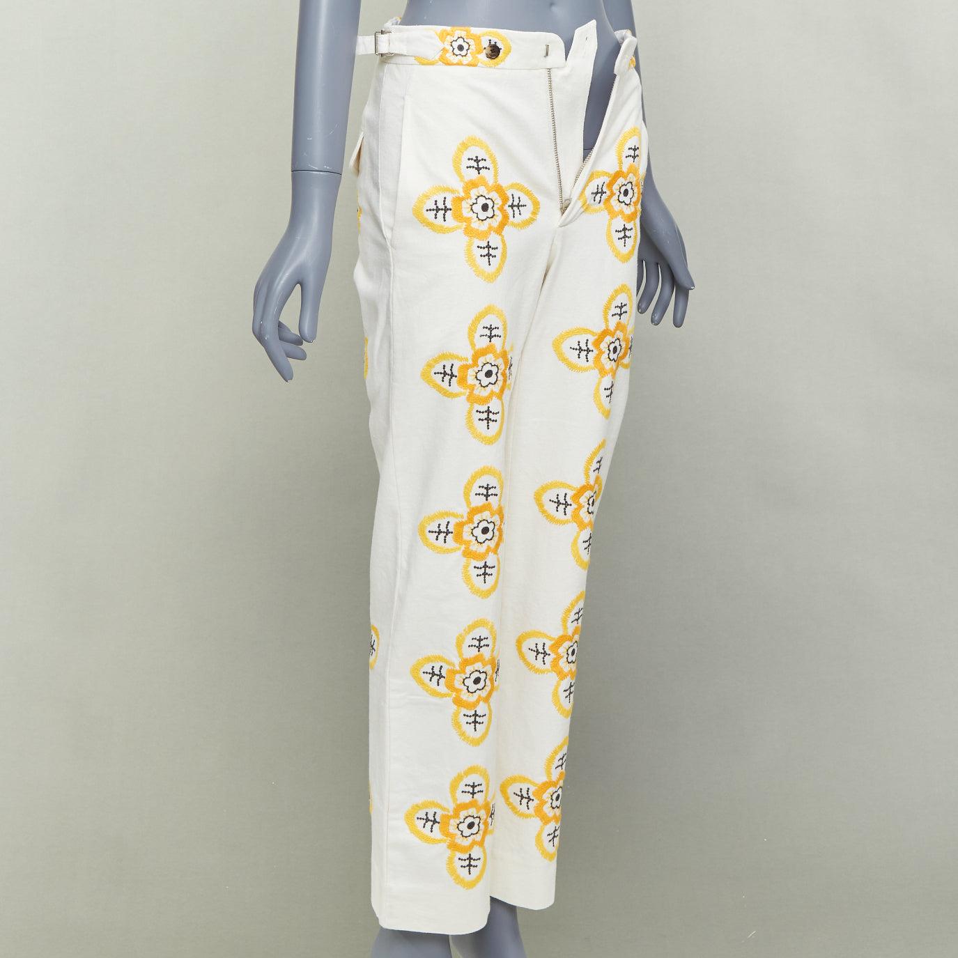 Gris BODE Pantalon droit Buttercup écru jaune broderie florale 25
