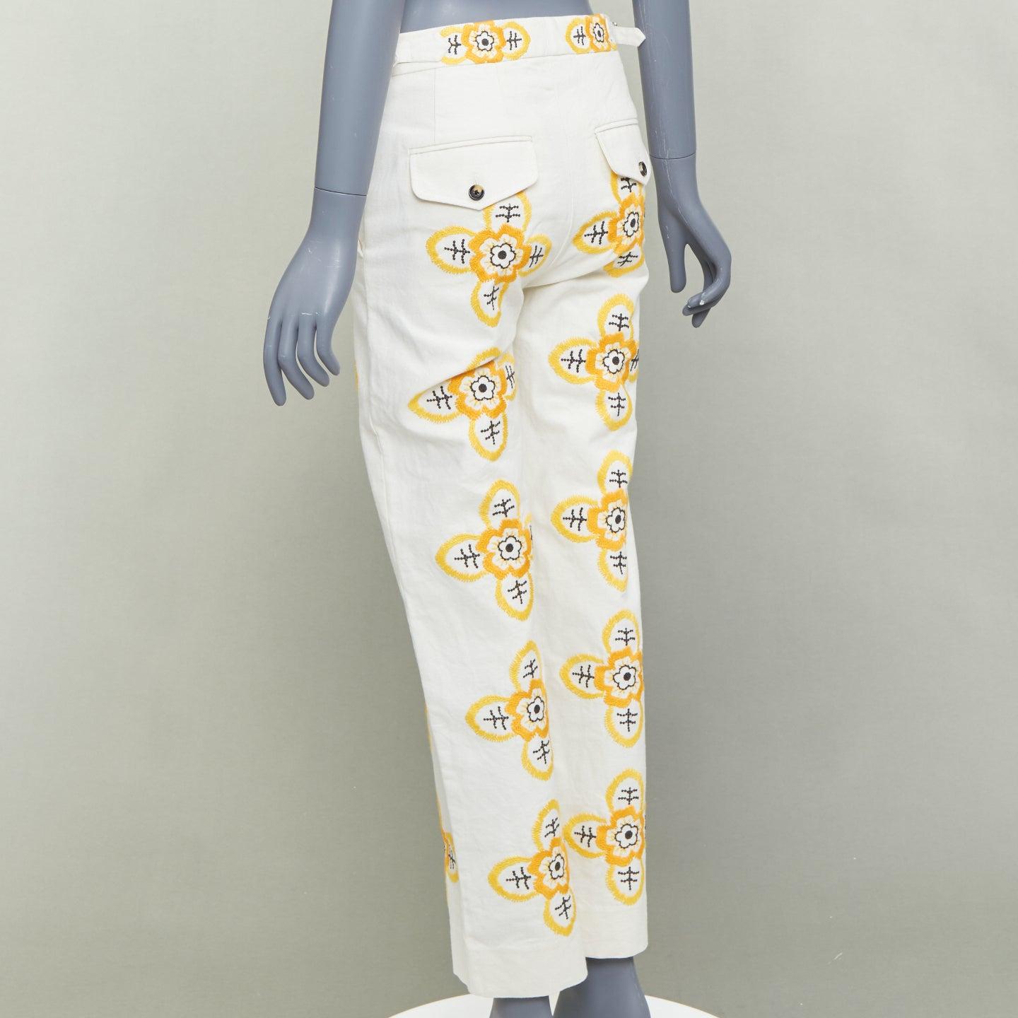 BODE Pantalon droit Buttercup écru jaune broderie florale 25