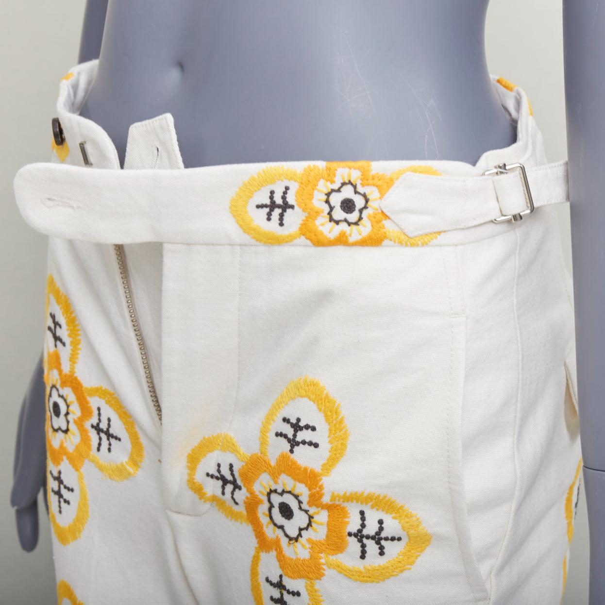 BODE Pantalon droit Buttercup écru jaune broderie florale 25