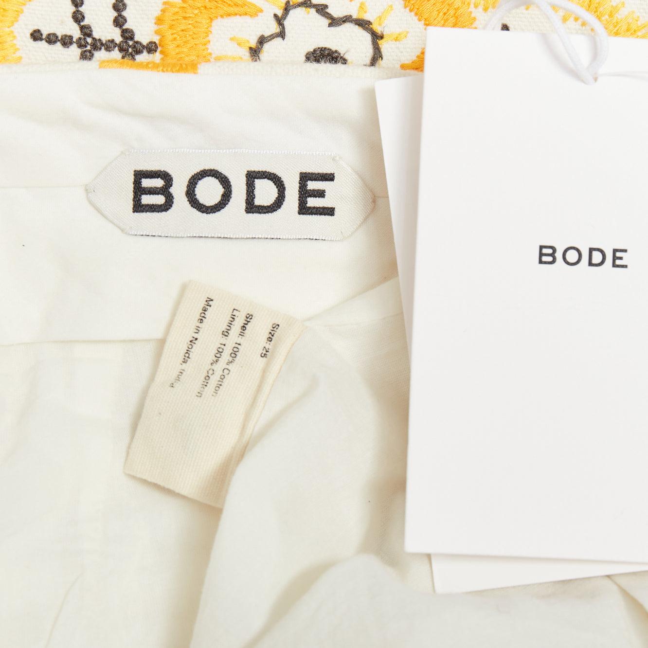 BODE Pantalon droit Buttercup écru jaune broderie florale 25