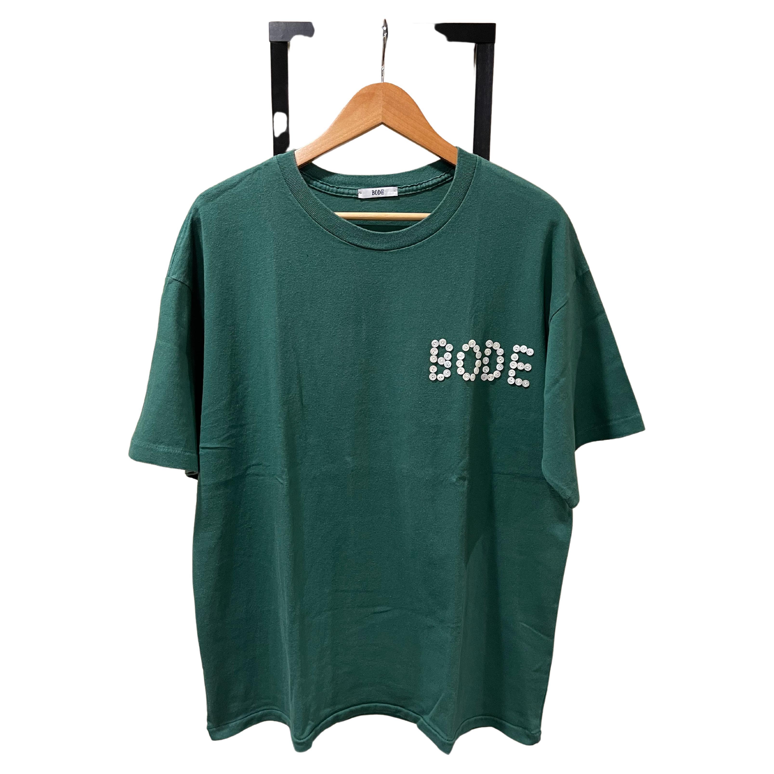 Bode Emerald Pearly Button Logo Oversized Green Tee For Sale