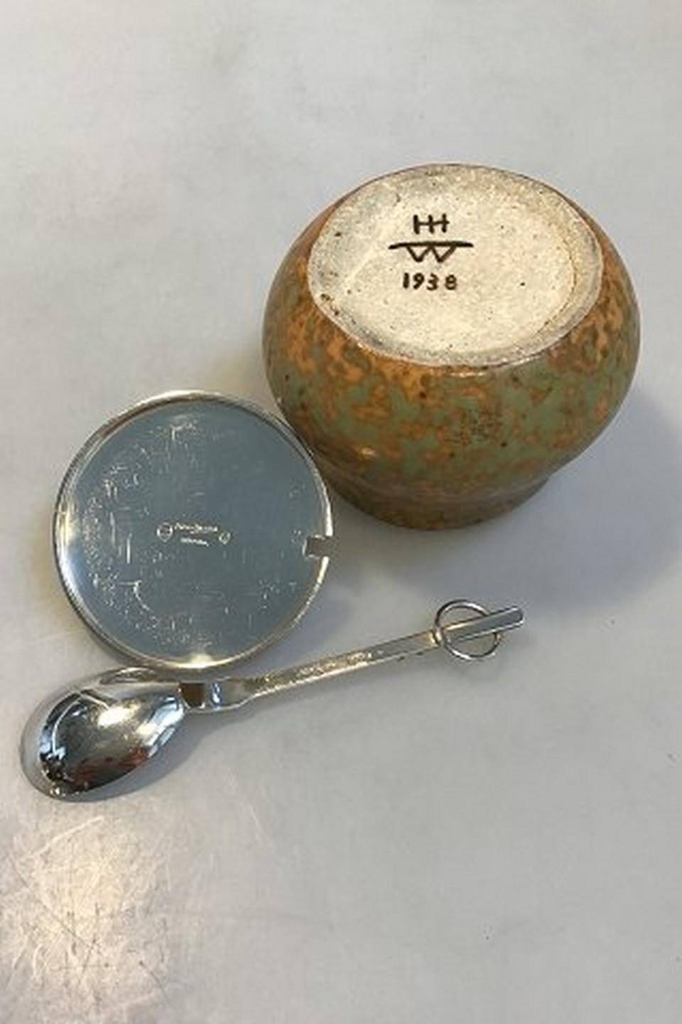 Art Deco Bode Willumsen Hans Hansen Jam Jar Sterling Silver Lid and Spoon For Sale