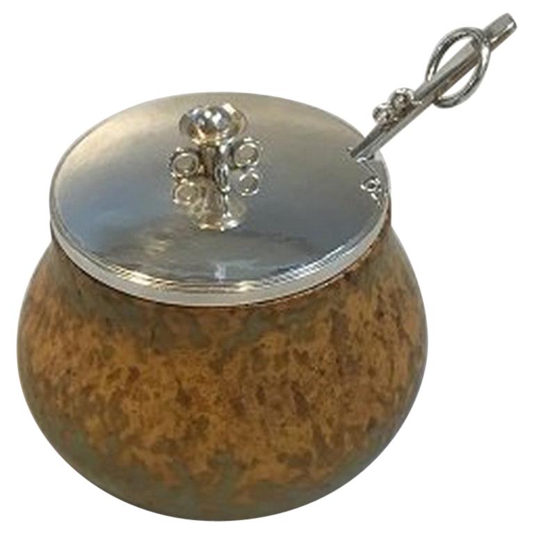 Bode Willumsen Hans Hansen Jam Jar Sterling Silver Lid and Spoon For Sale