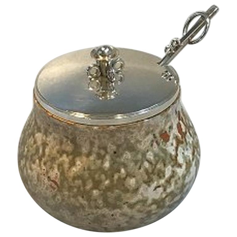 Bode Willumsen Hans Hansen Jam Jar Sterling Silver Lid and Spoon Jam Jar For Sale