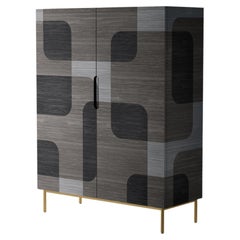 Bodega Bar Cabinet, Cupboard in Dark Wood Marquetry Veneer by Joel Escalona