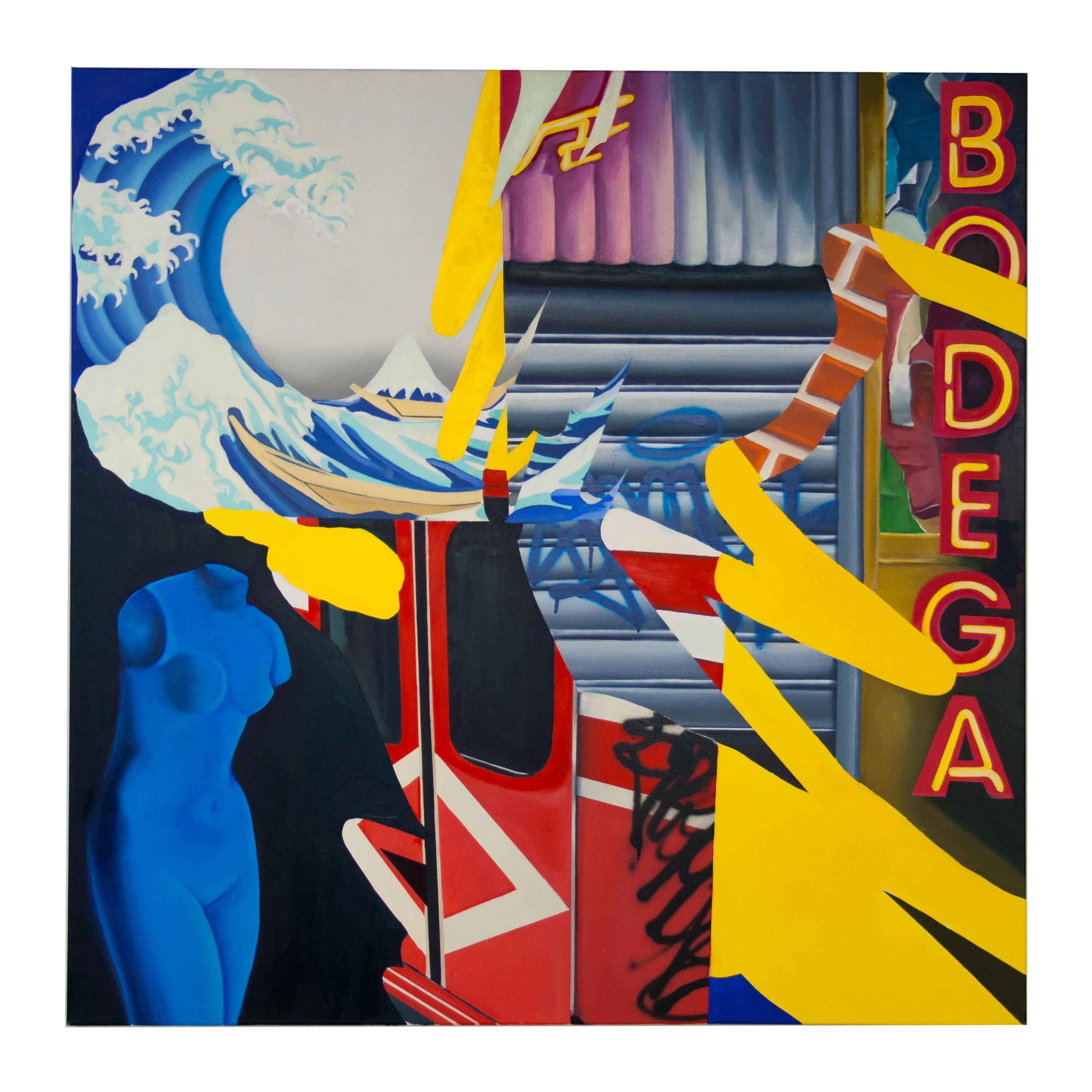 "Bodega" by Manuel Cruz Oil on Canvas Spanish Pop Art Painting, Spain, 2020