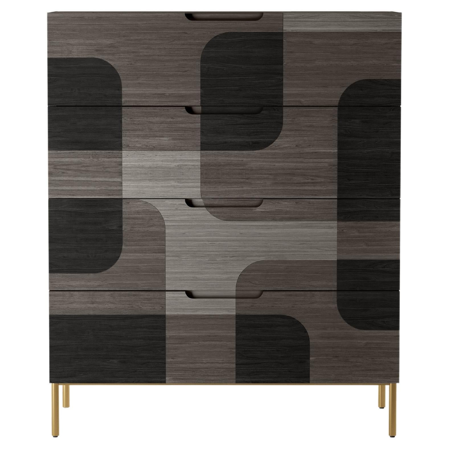 Mid-Century Modern Commode Bodega en placage de marqueterie de bois foncé par Joel Escalona en vente