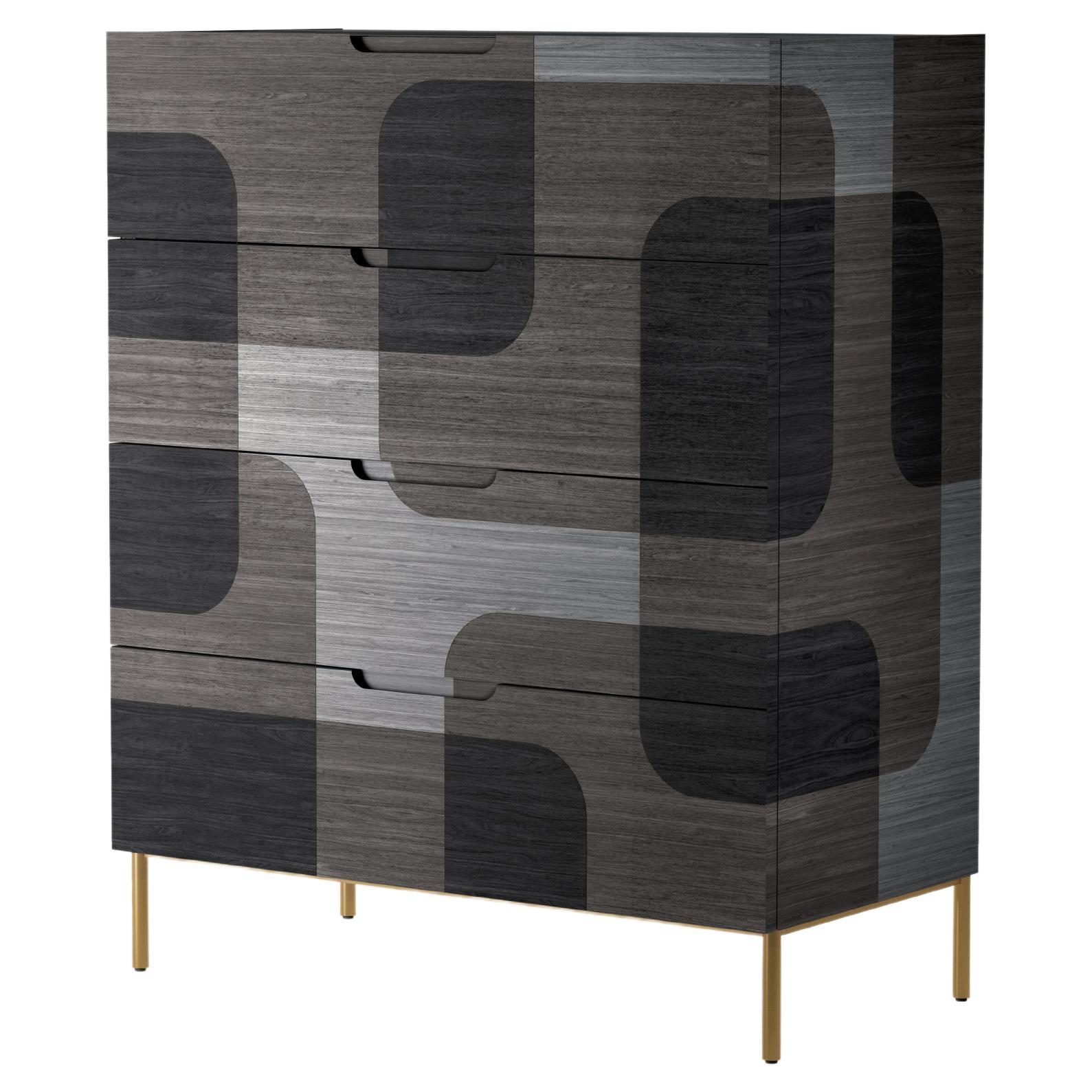 Commode Bodega en placage de marqueterie de bois foncé par Joel Escalona en vente